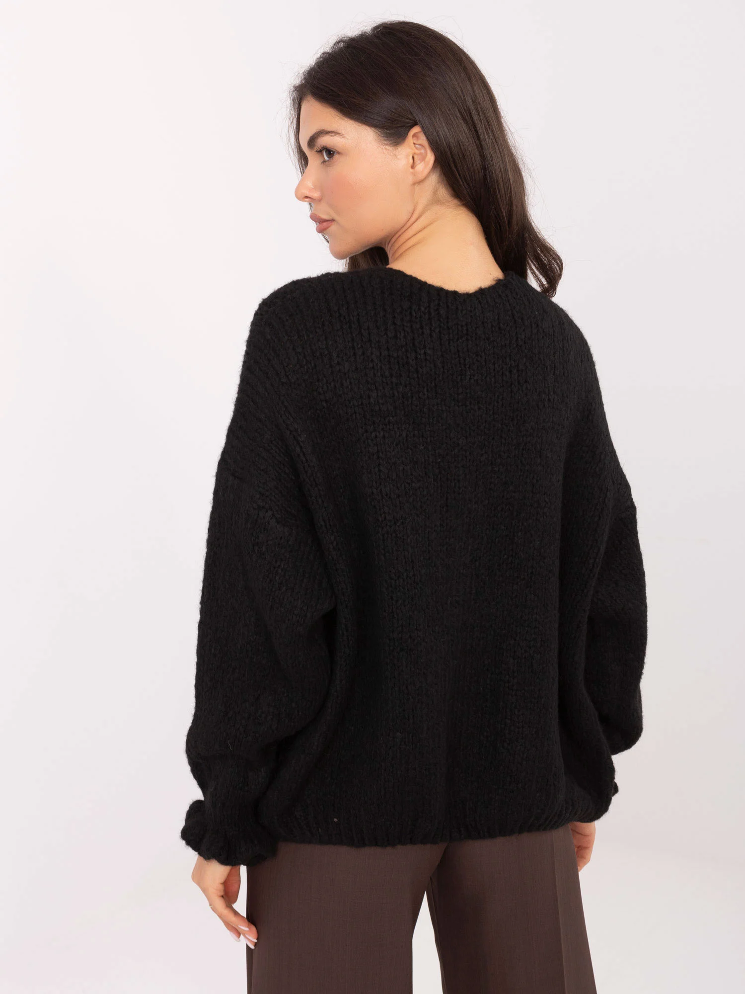 Pulover Dama Maneca lunga, Decolteu alt tip de decolteu, RUE PARIS, Negru Eleganta Office - imagine 4