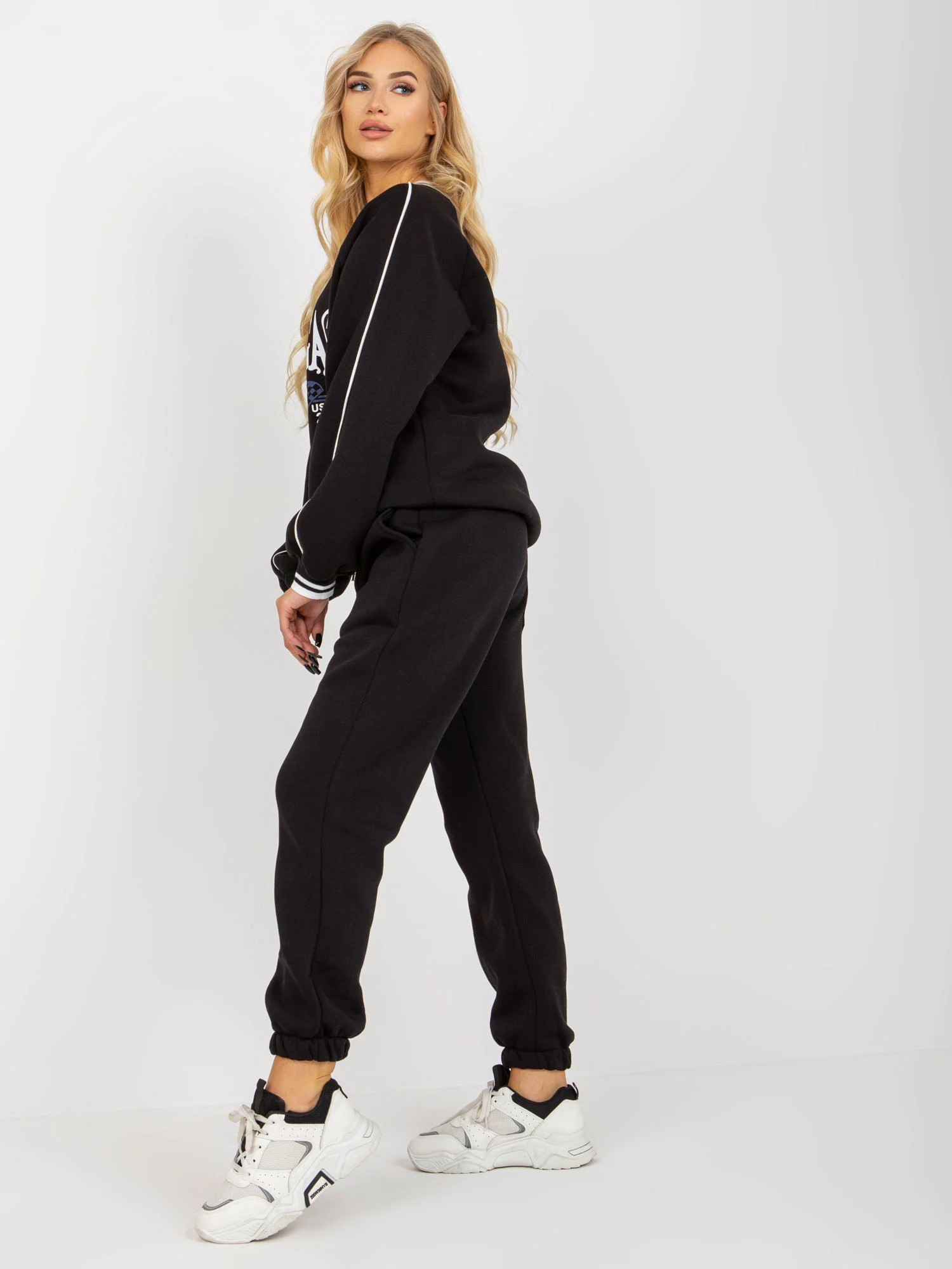 Compleu Dama Maneca lunga, Mansete elastice, ex moda, Negru Casual - imagine 5