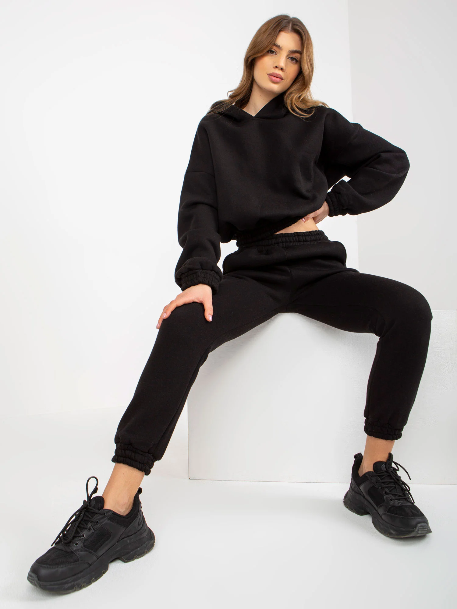 Compleu Dama Maneca lunga, Mansete elastice, ex moda, Negru Casual - imagine 6