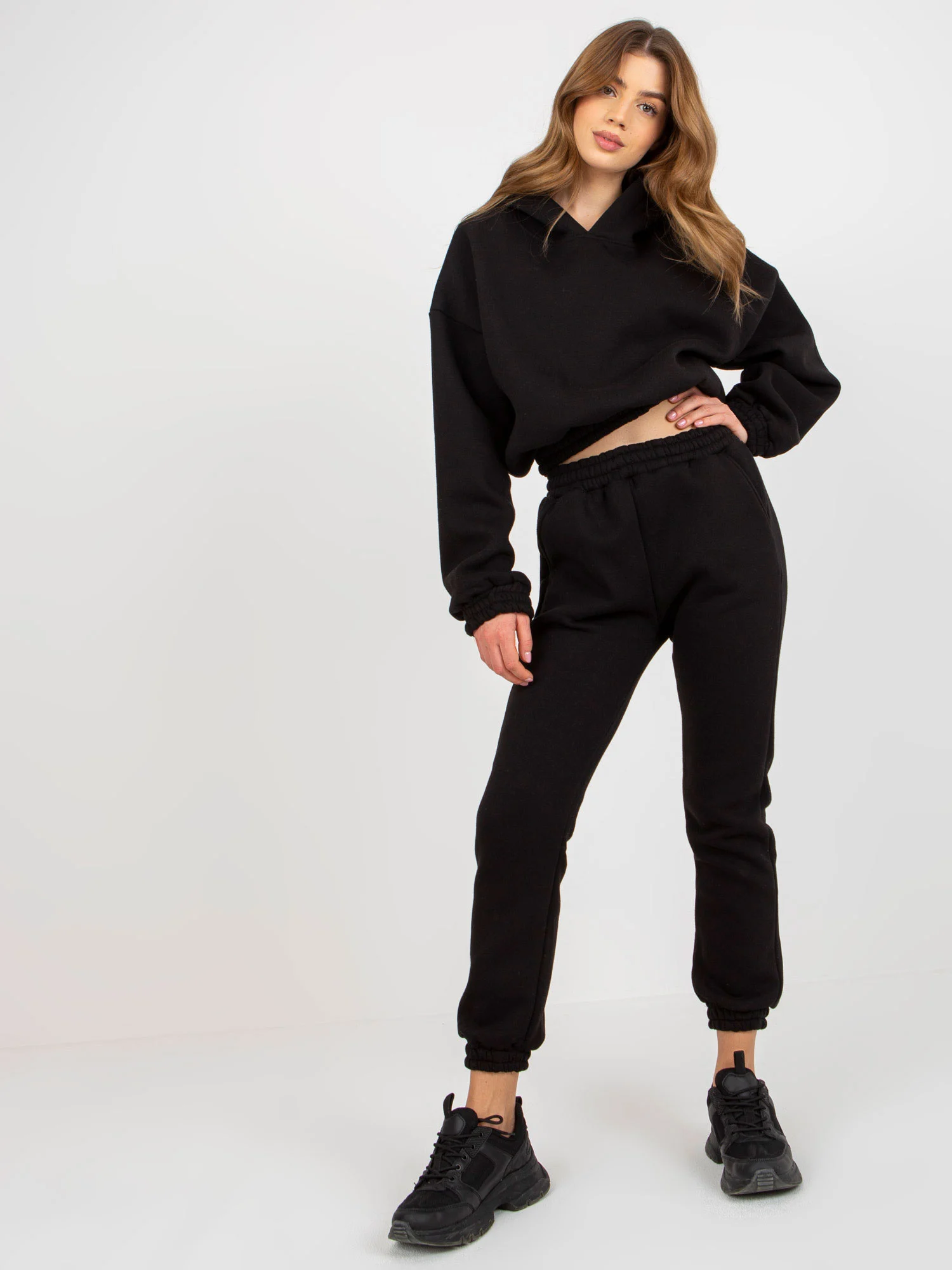 Compleu Dama Maneca lunga, Mansete elastice, ex moda, Negru Casual - imagine 2