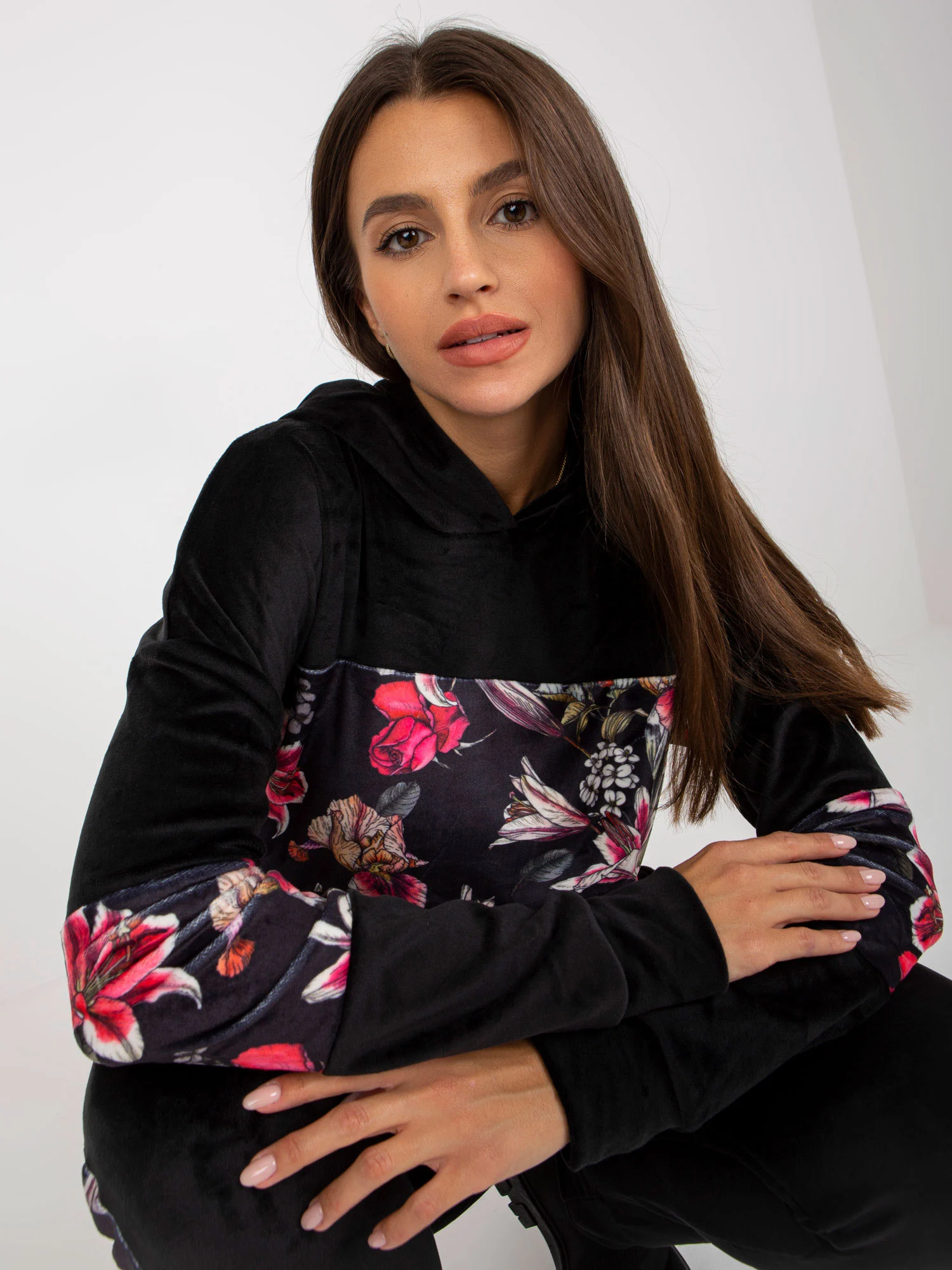 Compleu Dama Maneca lunga, Floral, RUE PARIS, Negru Casual - imagine 5