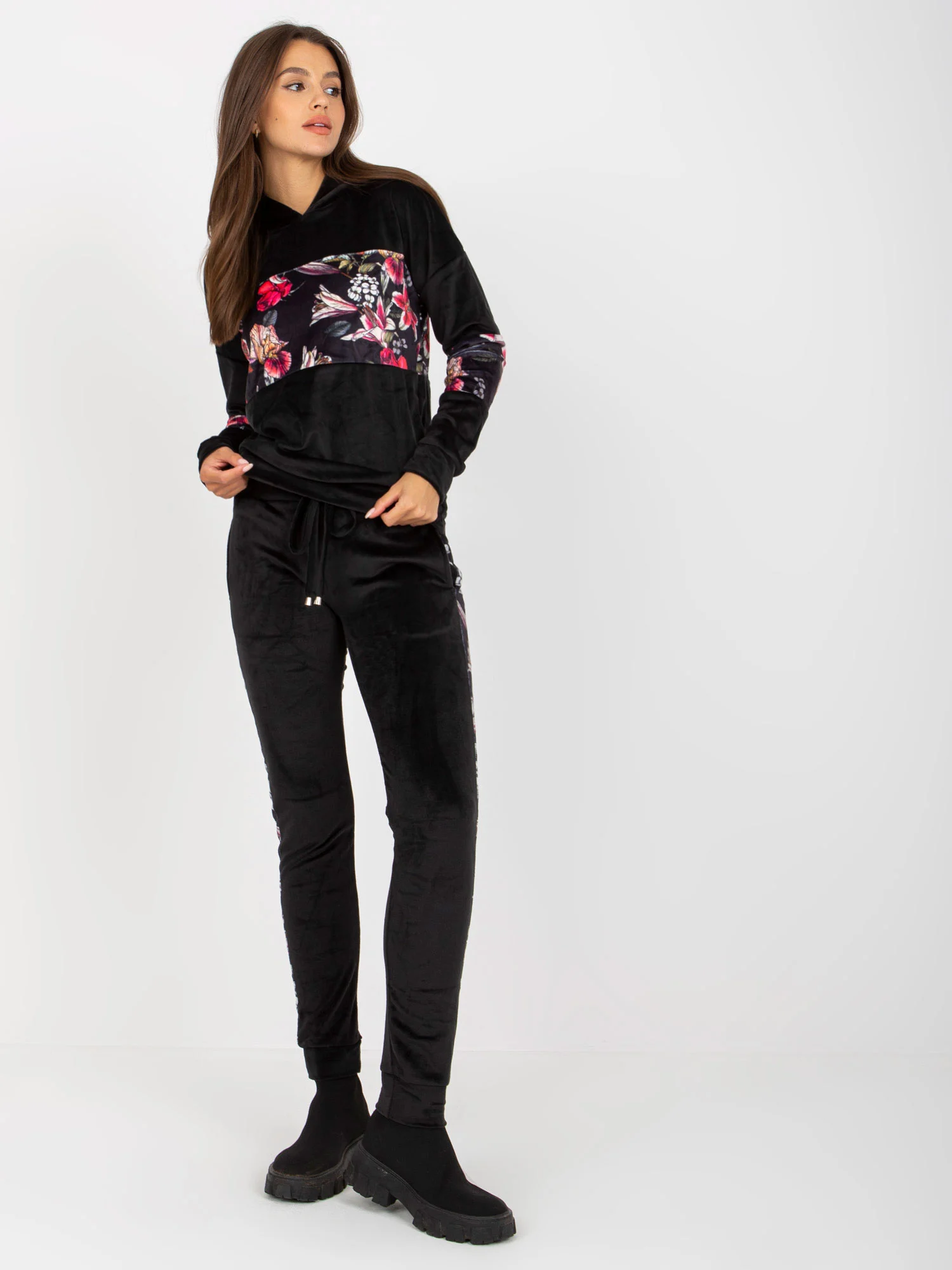 Compleu Dama Maneca lunga, Floral, RUE PARIS, Negru Casual - imagine 2
