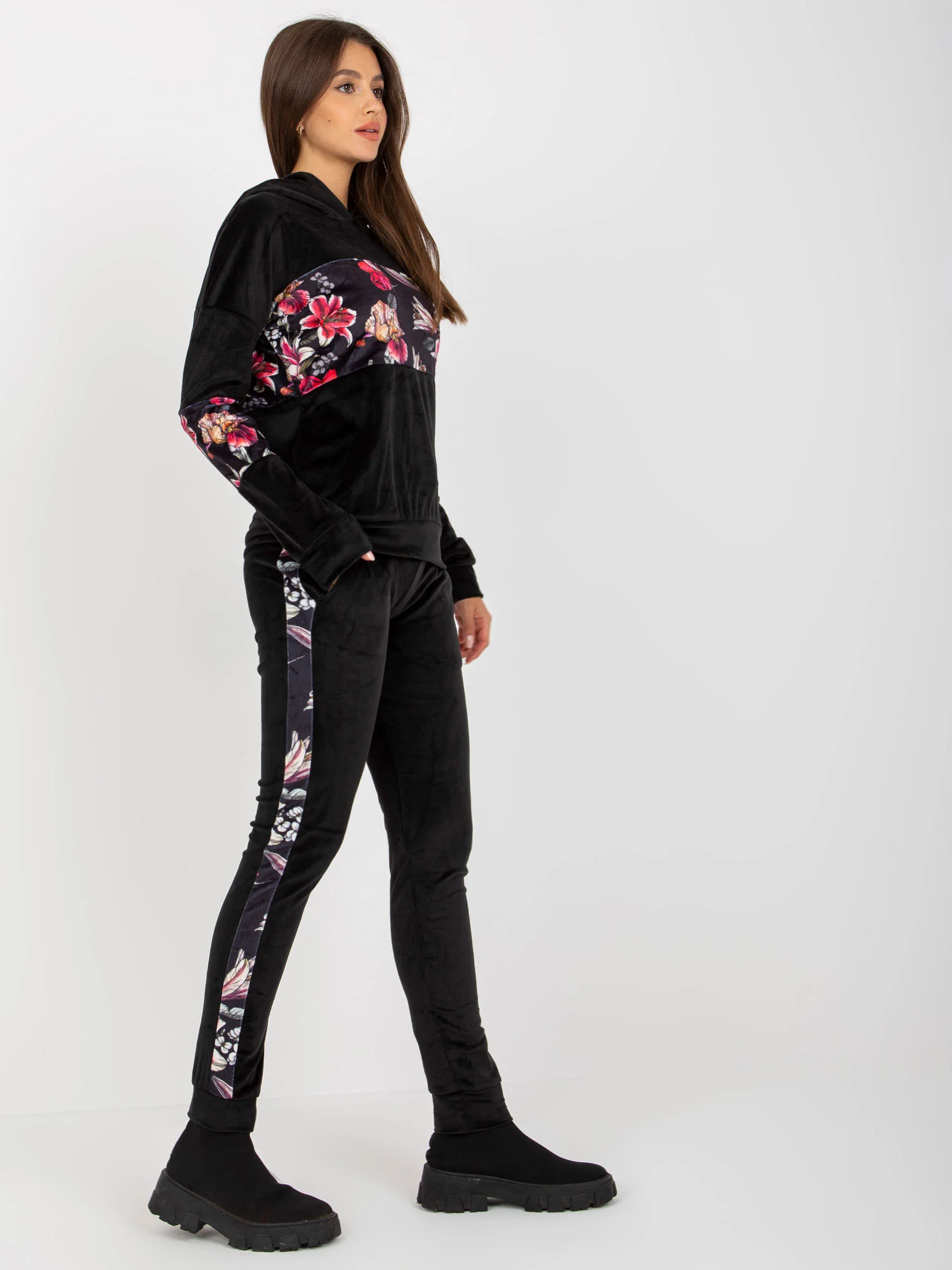 Compleu Dama Maneca lunga, Floral, RUE PARIS, Negru Casual - imagine 4