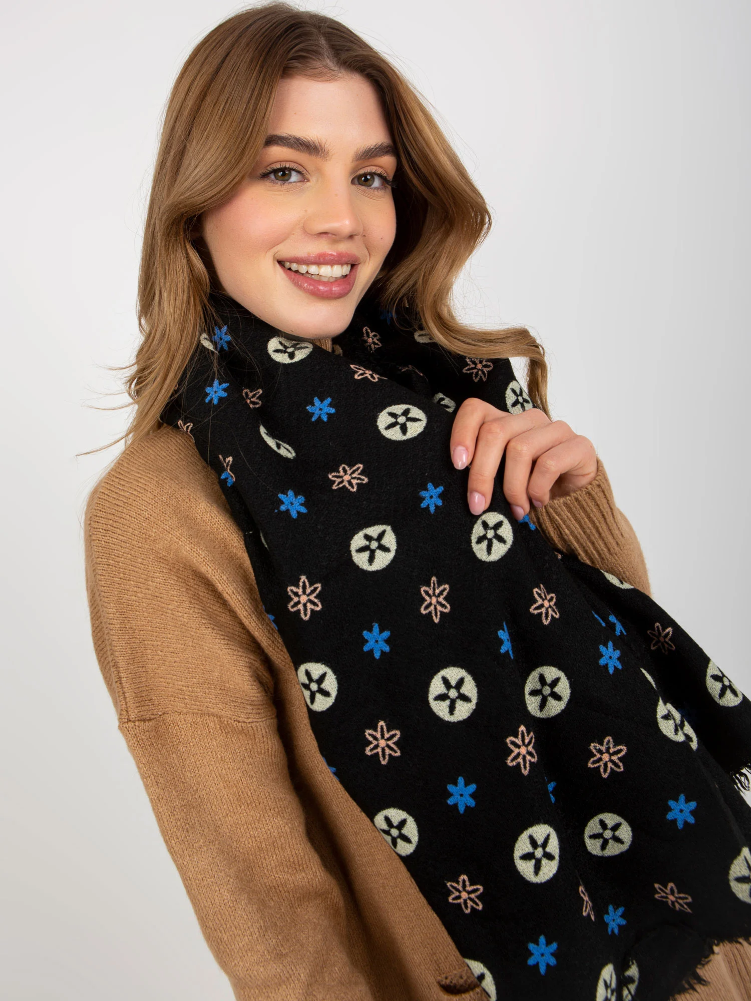 Bandana Dama Imprimat, Acril, Fashion Hunters, Negru - imagine 4