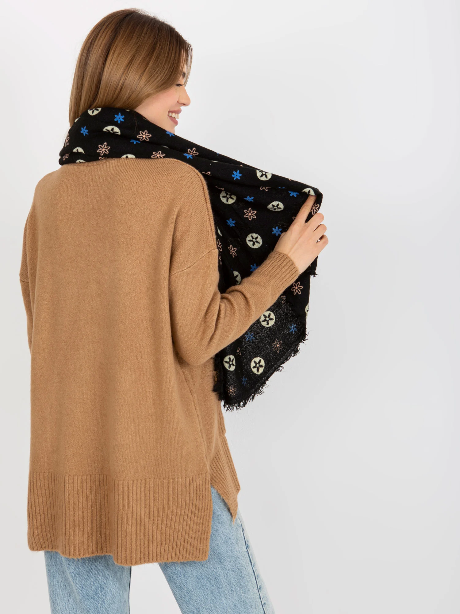 Bandana Dama Imprimat, Acril, Fashion Hunters, Negru - imagine 2