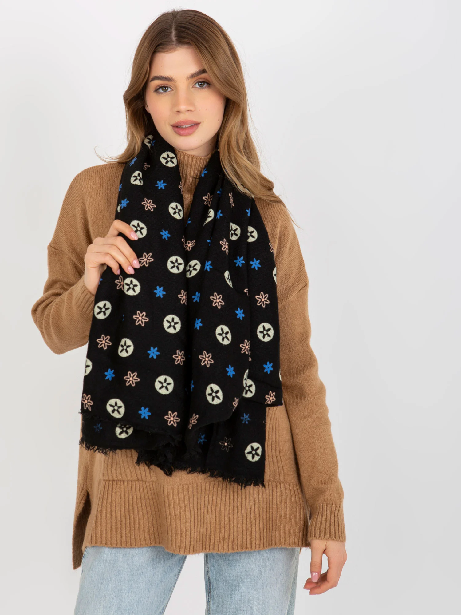 Bandana Dama Imprimat, Acril, Fashion Hunters, Negru - imagine 3
