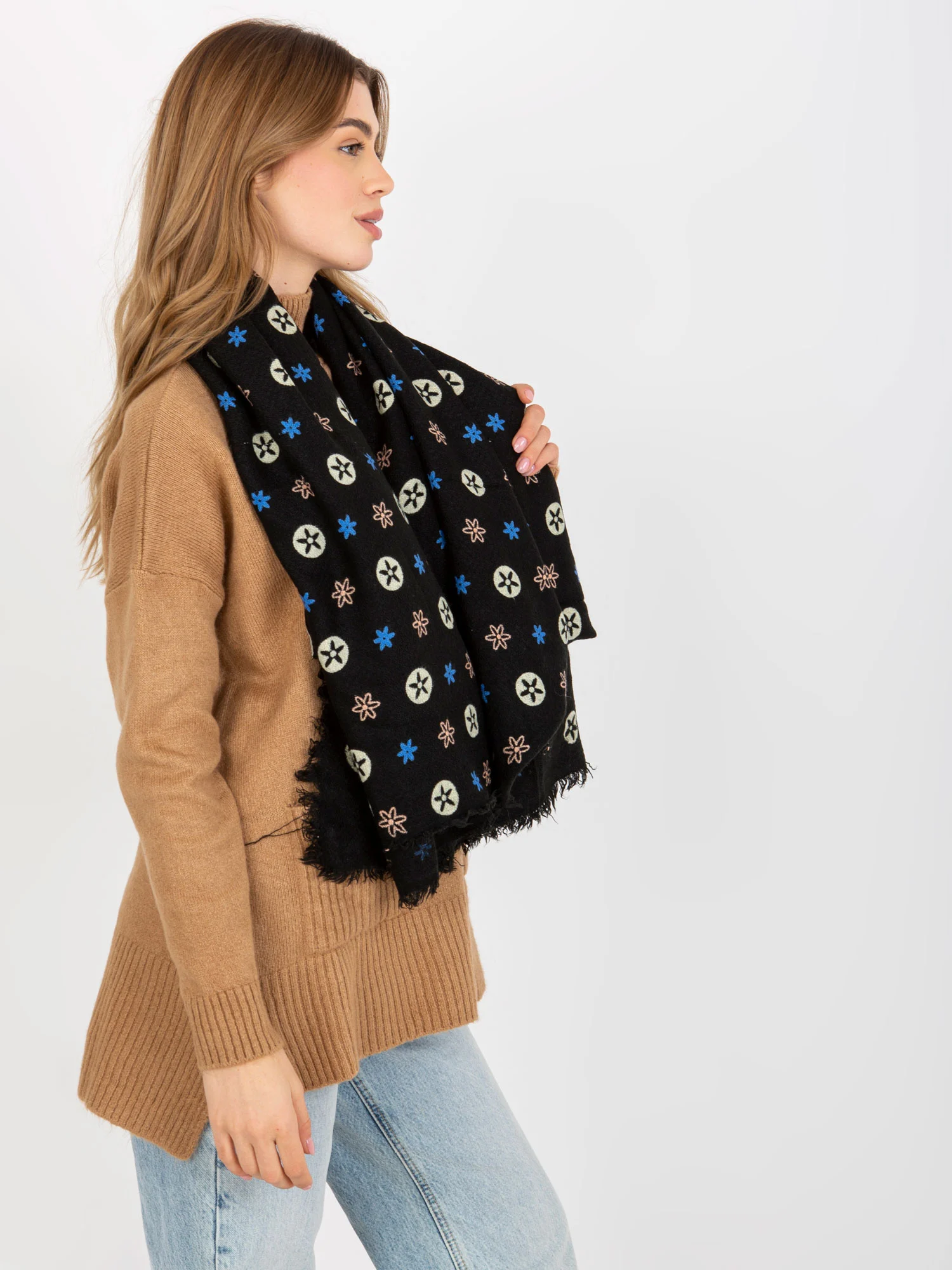 Bandana Dama Imprimat, Acril, Fashion Hunters, Negru - imagine 5