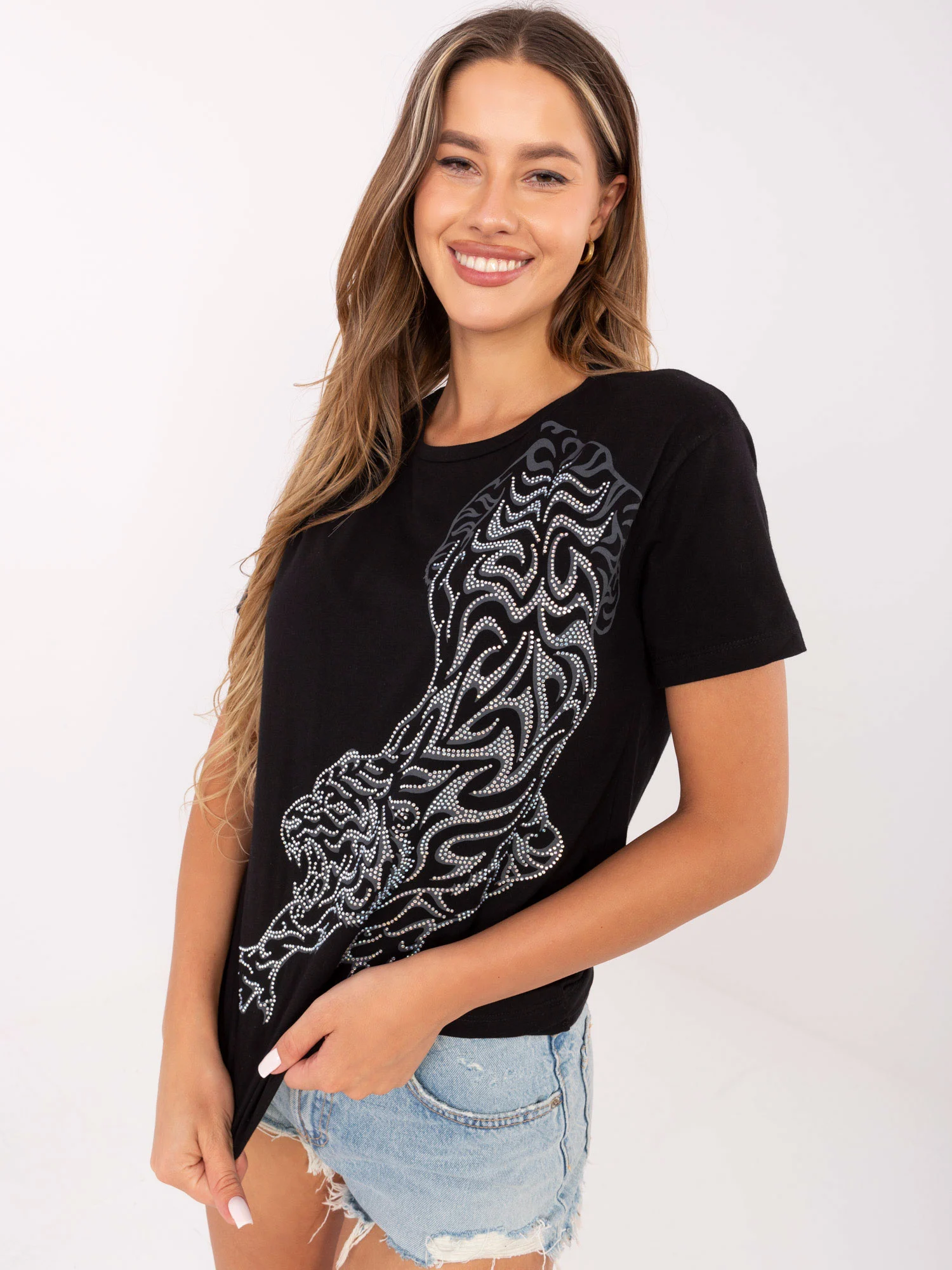 Tricou Dama Animal print, Decolteu rotund, H&B, Negru - imagine 5