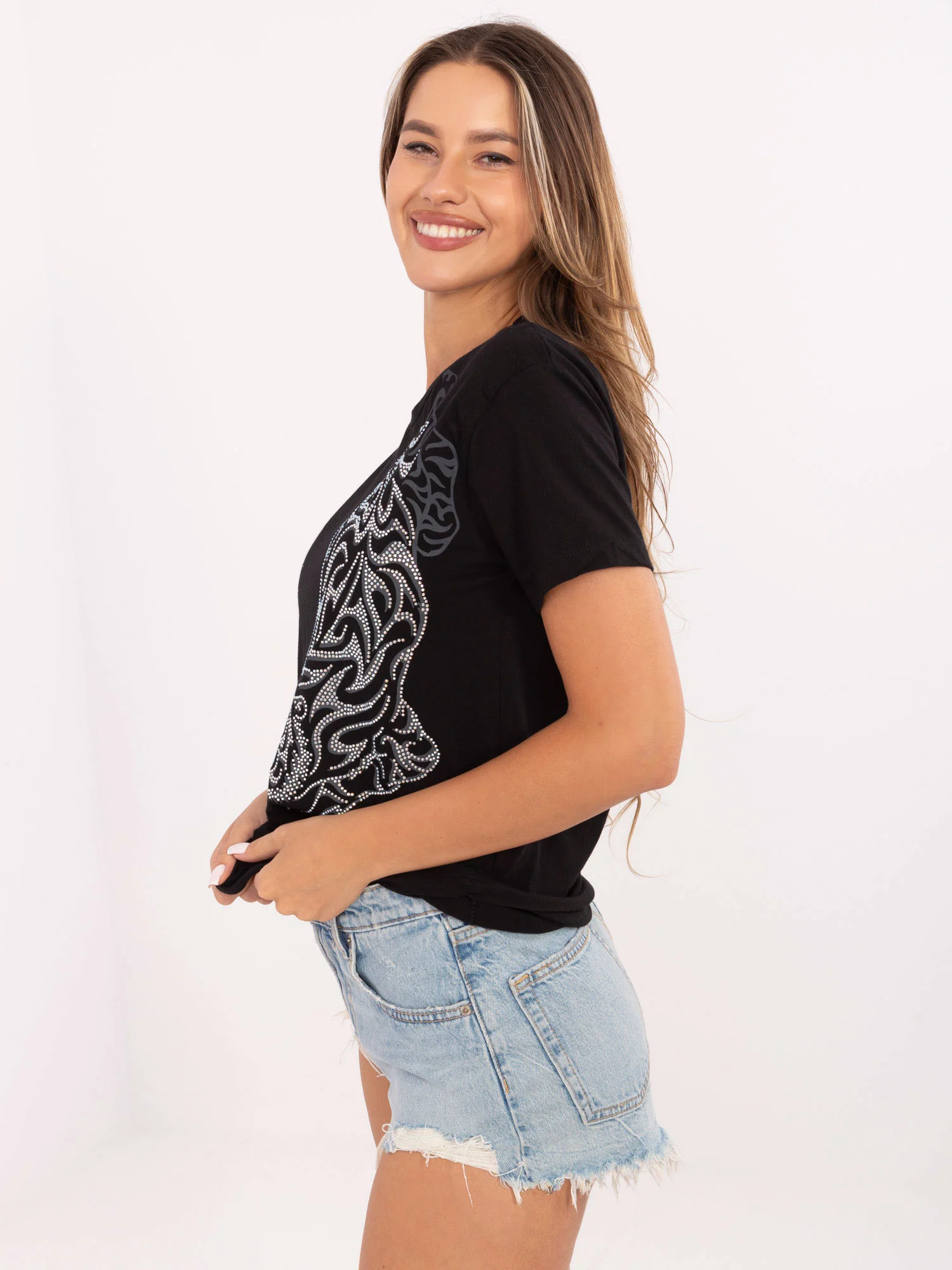 Tricou Dama Animal print, Decolteu rotund, H&B, Negru - imagine 2