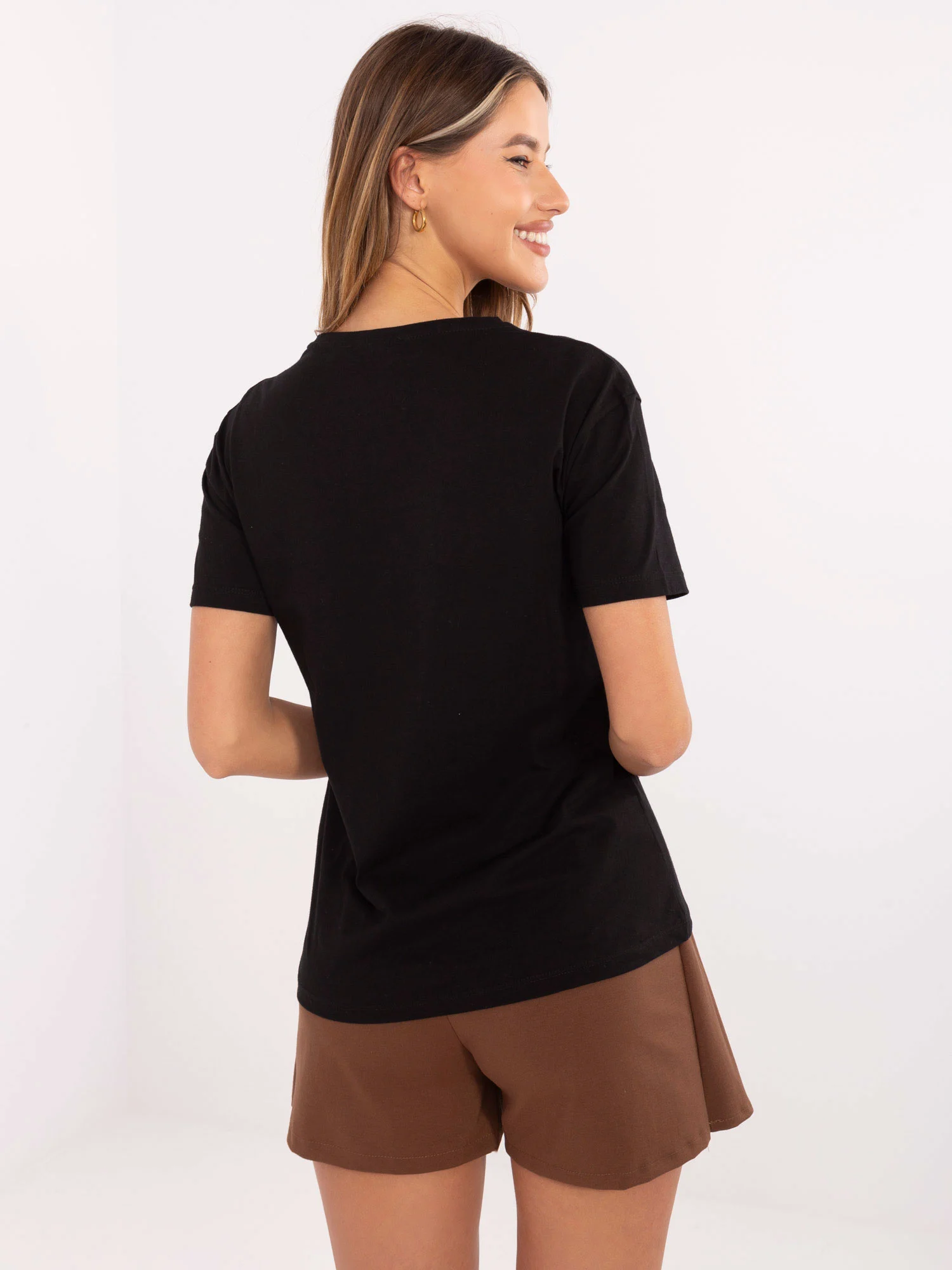 Tricou Dama Decolteu rotund, Bumbac, H&B, Negru - imagine 5