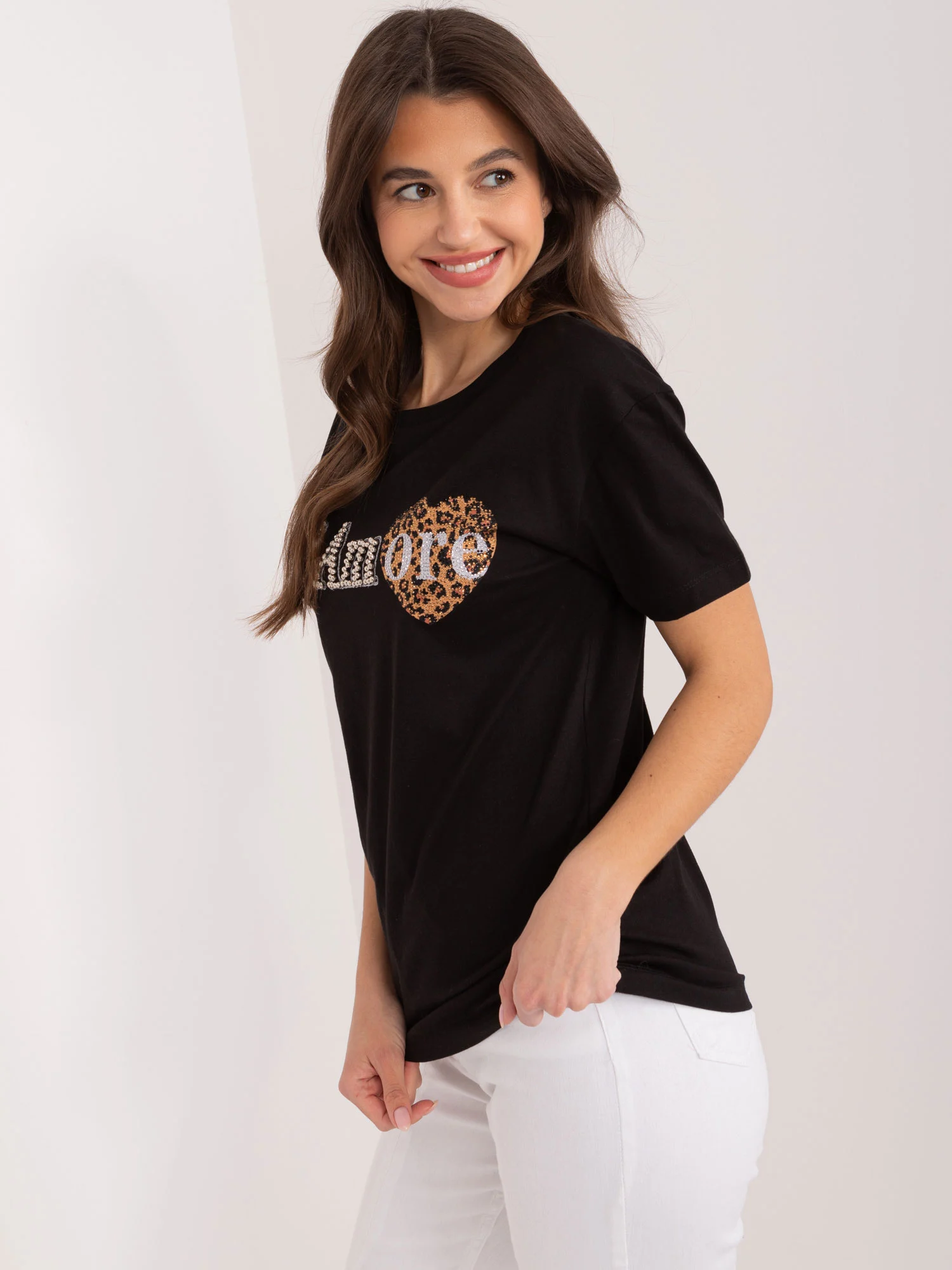 Tricou Dama Mini, Decolteu rotund, MINT, Negru Casual - imagine 3