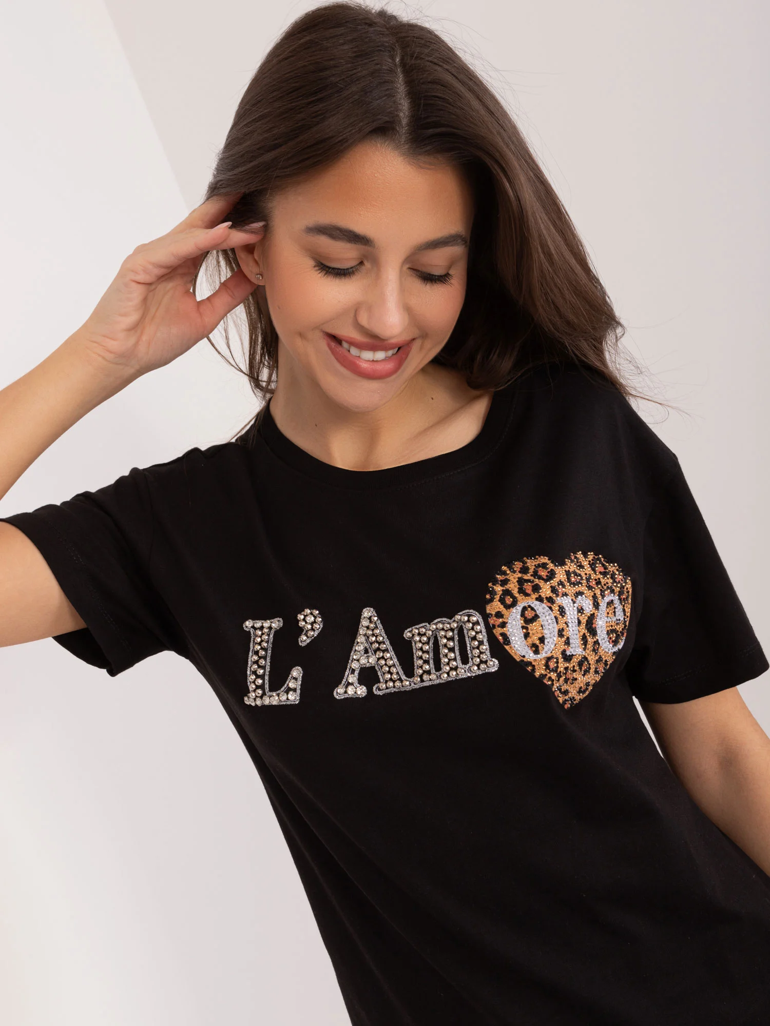 Tricou Dama Mini, Decolteu rotund, MINT, Negru Casual - imagine 2