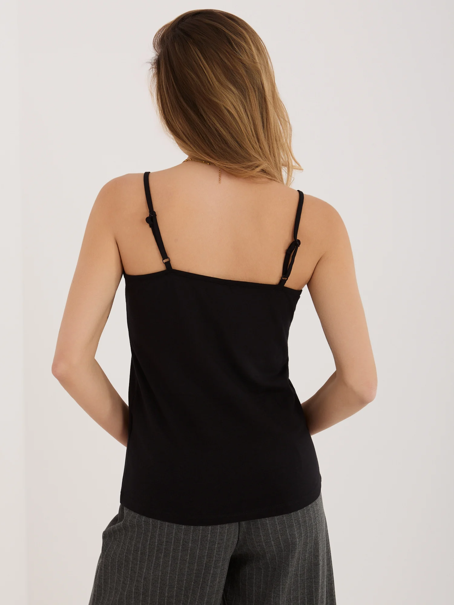 Top Dama Decolteu rotund, Cu bretele, Sublevel, Negru Casual - imagine 5