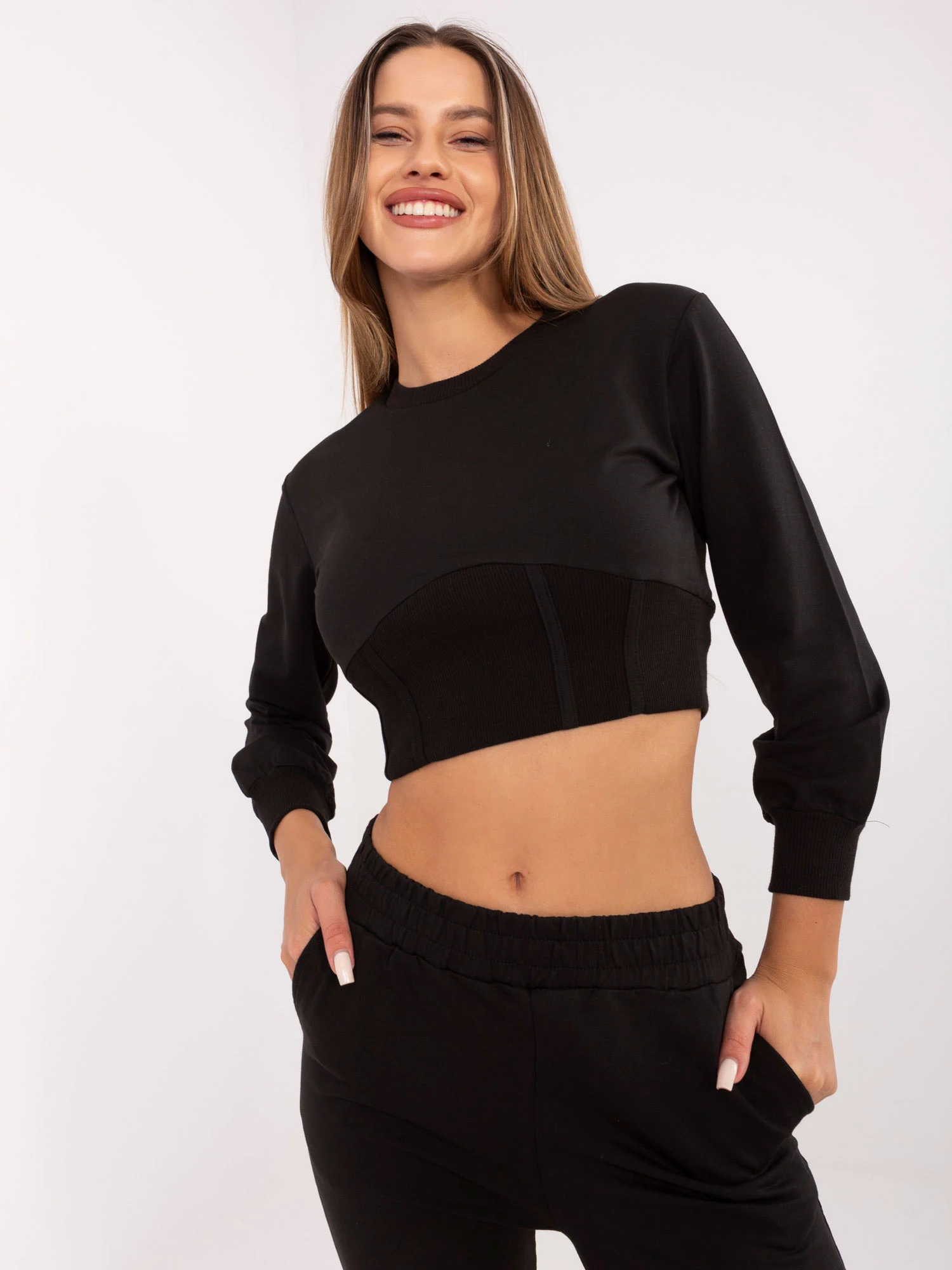 Compleu Dama Maneca lunga, Decolteu rotund, RUE PARIS, Negru - imagine 2