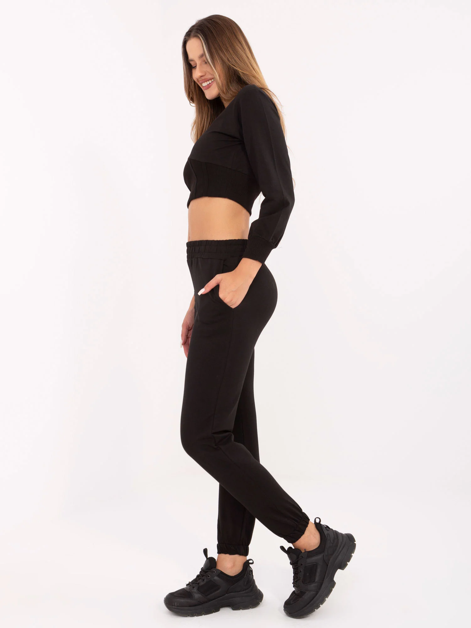 Compleu Dama Maneca lunga, Decolteu rotund, RUE PARIS, Negru - imagine 3