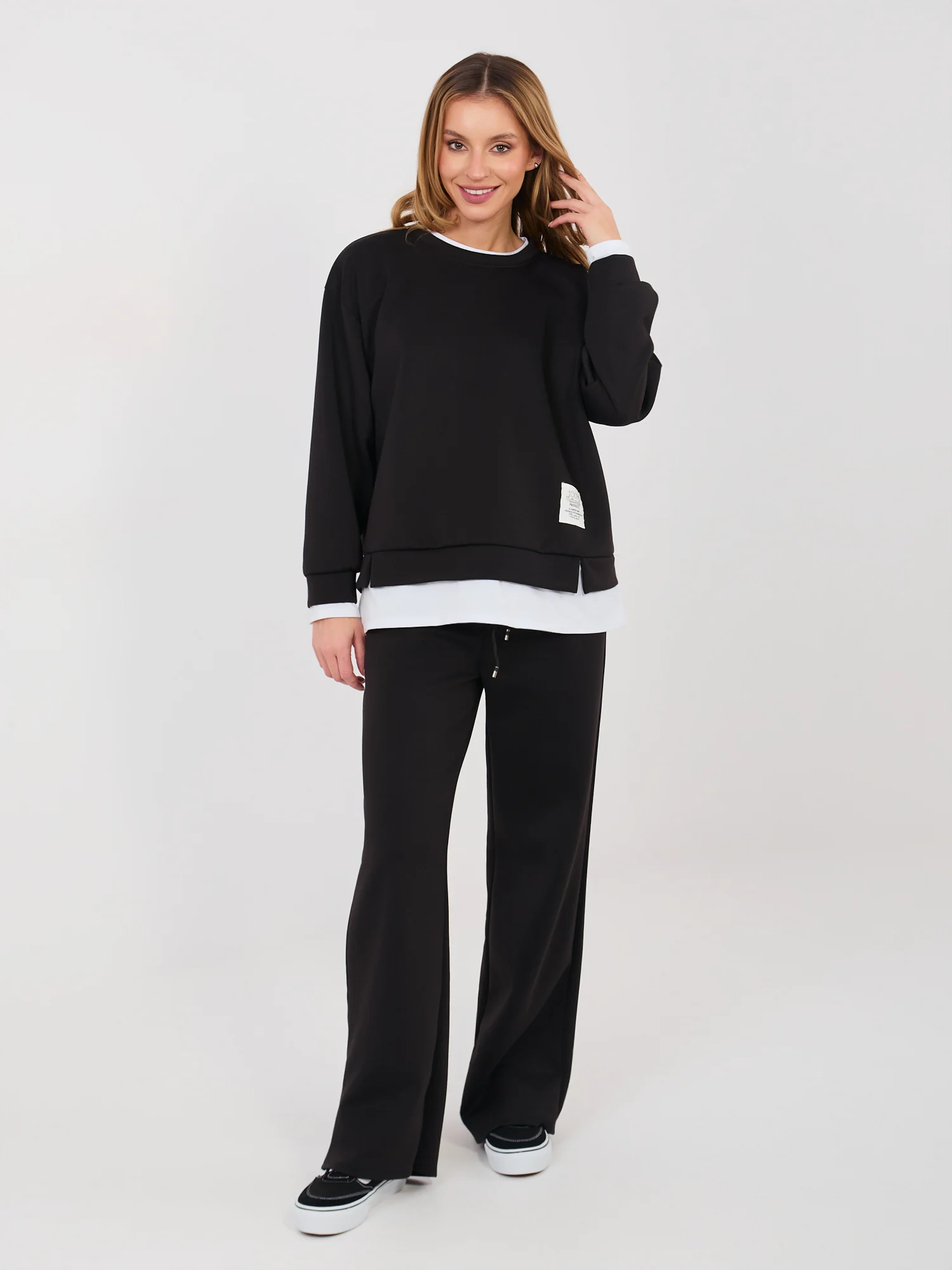 Compleu Dama Maneca lunga, Dreapta, RUE PARIS, Negru Casual - imagine 2