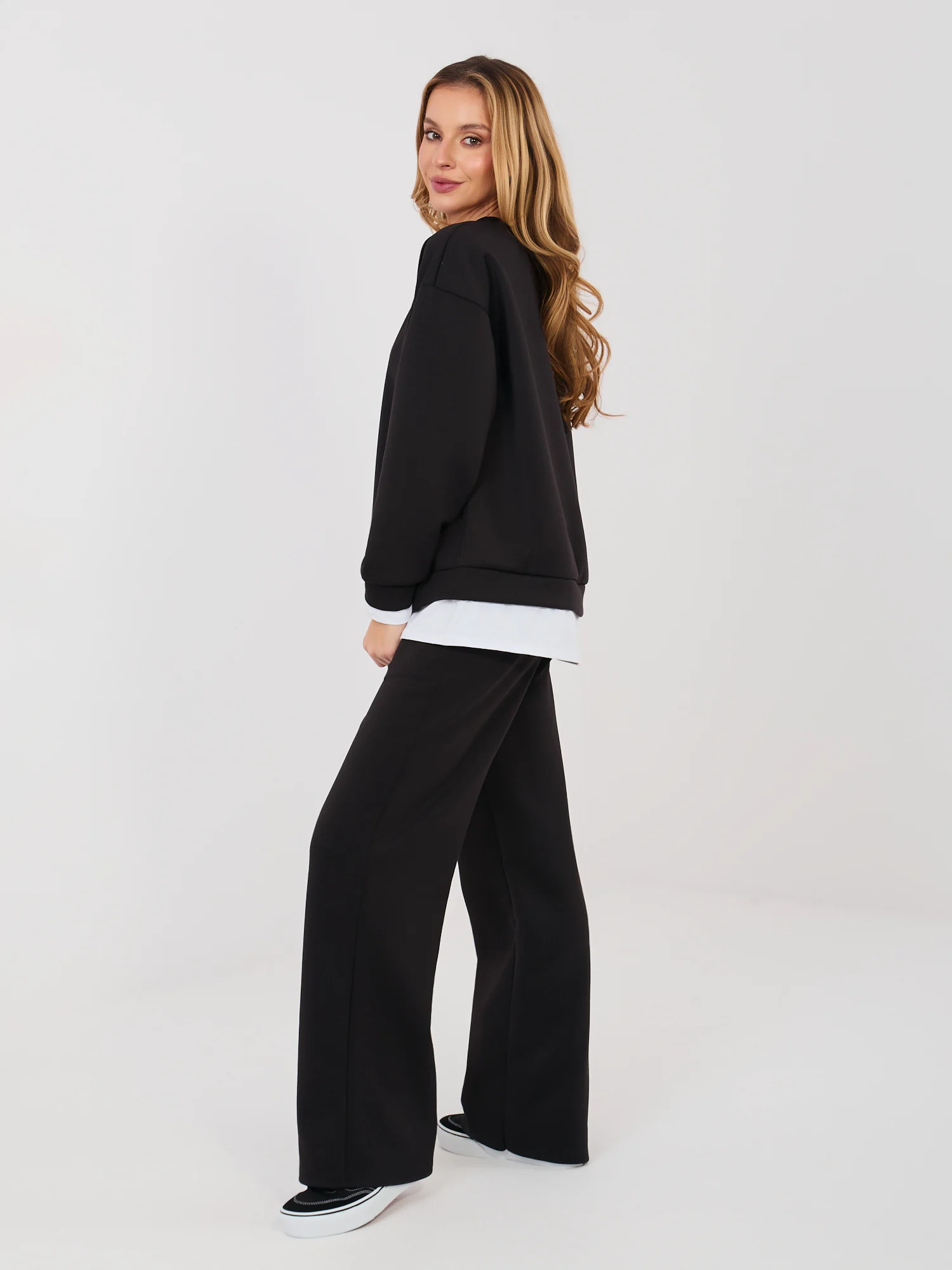 Compleu Dama Maneca lunga, Dreapta, RUE PARIS, Negru Casual - imagine 3