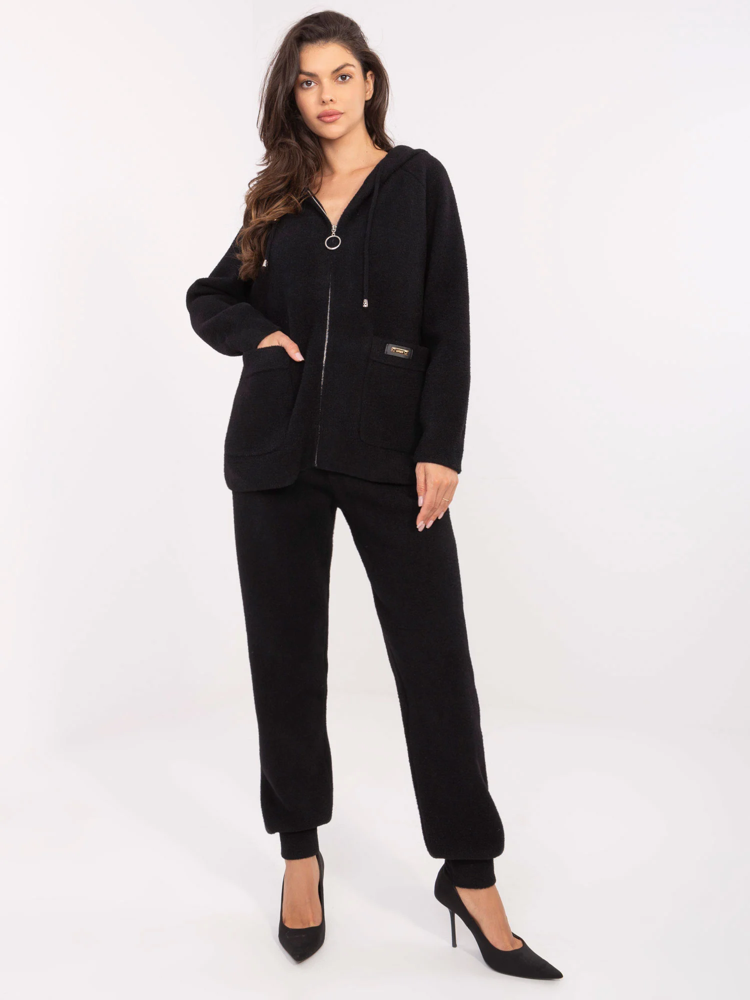 Compleu Dama Maneca lunga, Mansete elastice, Fashion Hunters, Negru Casual - imagine 2