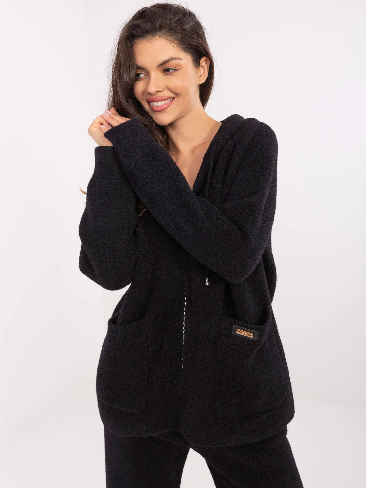 Compleu Dama Maneca lunga, Mansete elastice, Fashion Hunters, Negru Casual - imagine 7