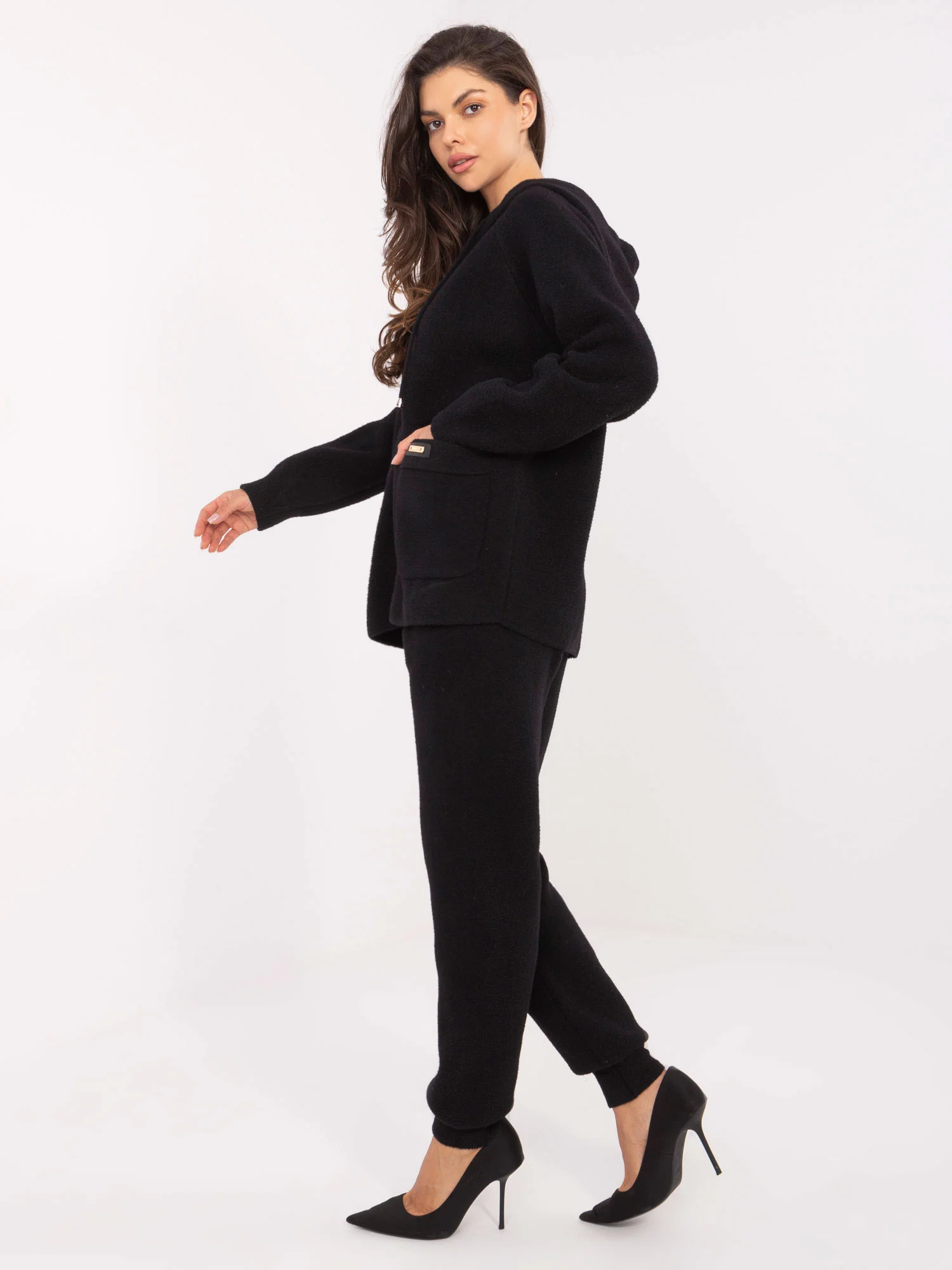 Compleu Dama Maneca lunga, Mansete elastice, Fashion Hunters, Negru Casual - imagine 5
