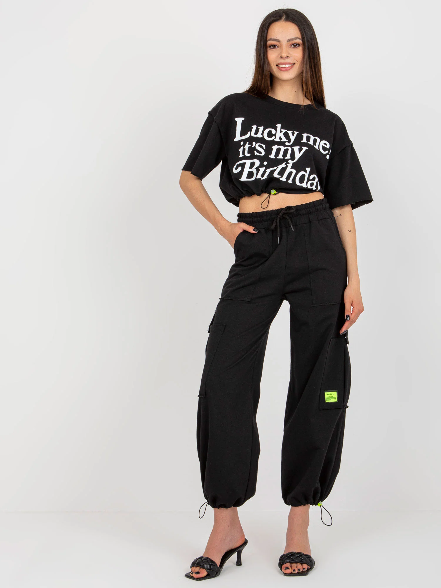 Compleu Dama Mini, Mansete elastice, BADU, Negru Casual - imagine 2