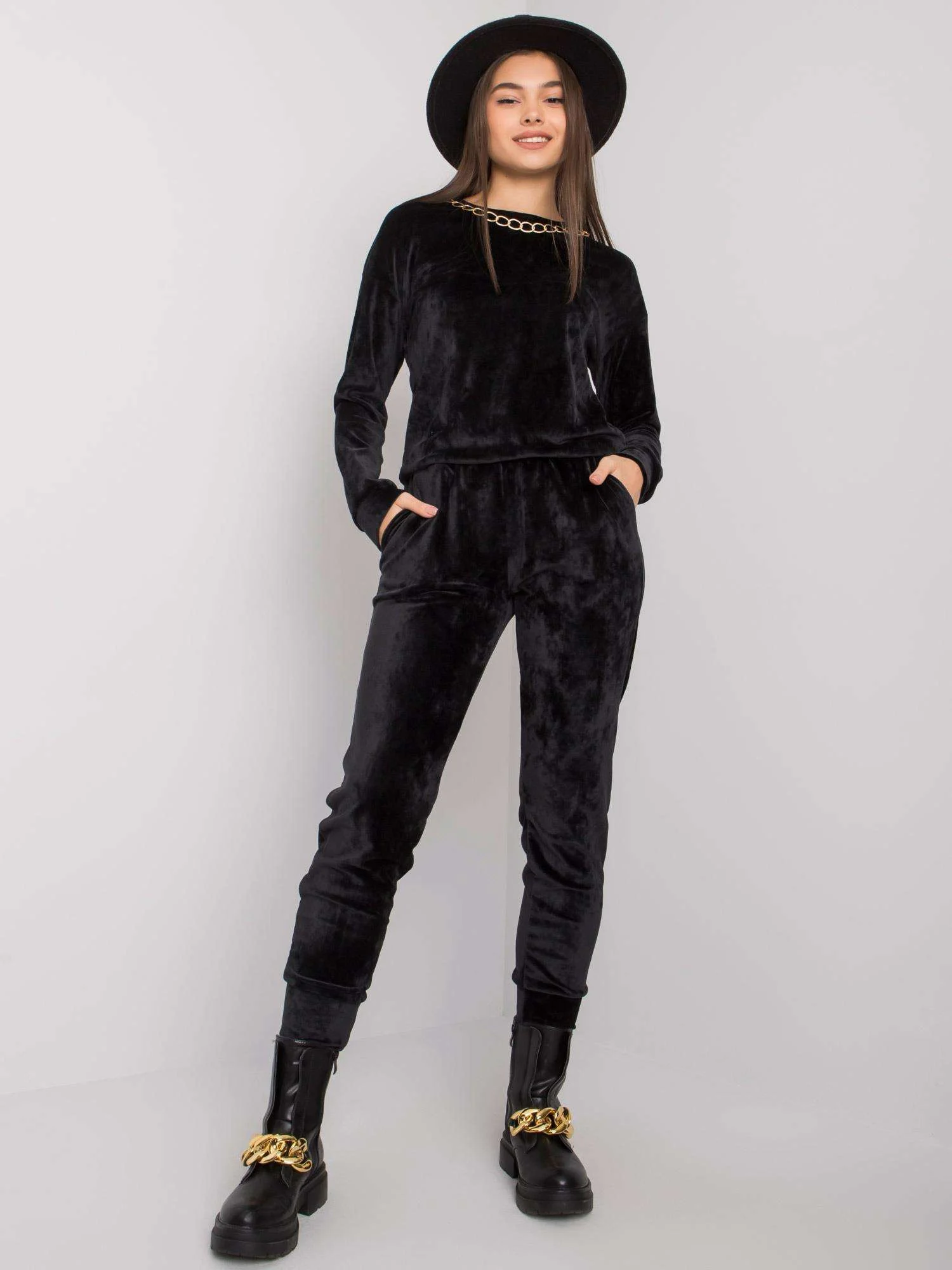Compleu Dama Maneca lunga, Decolteu rotund, LAKERTA, Negru - imagine 3
