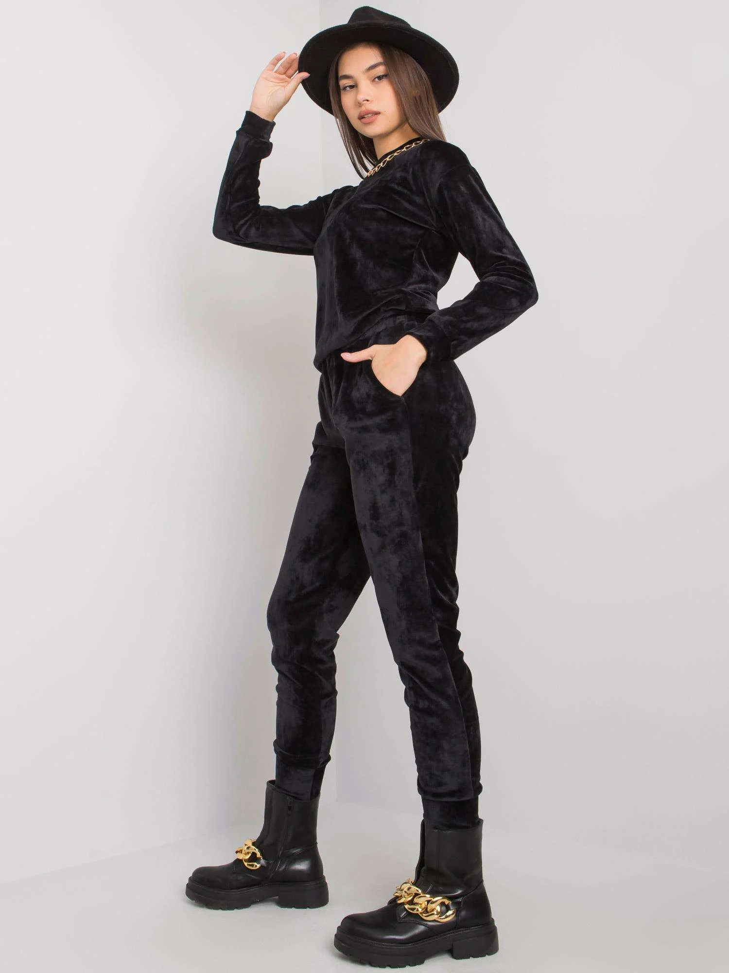 Compleu Dama Maneca lunga, Decolteu rotund, LAKERTA, Negru - imagine 2