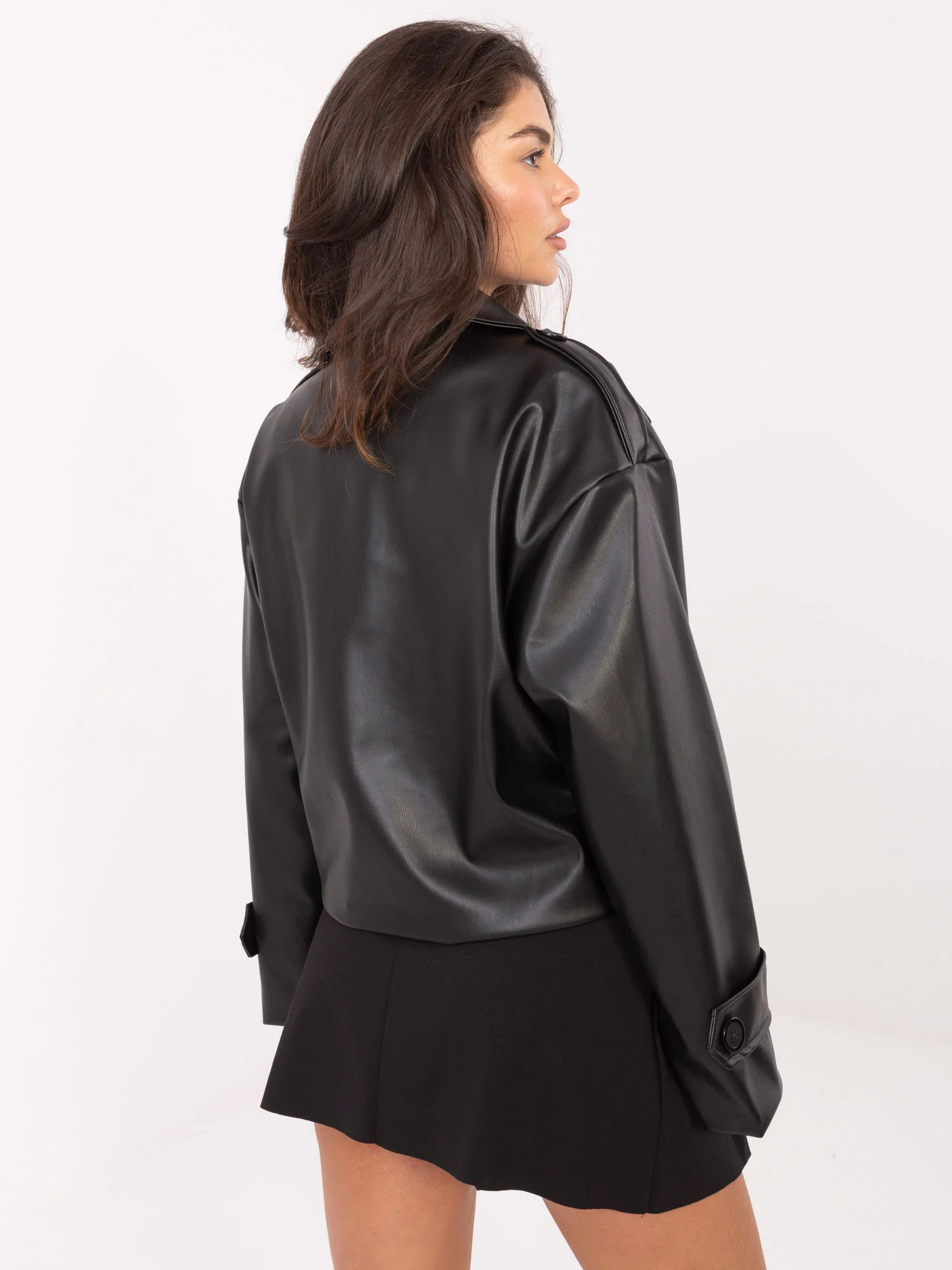 Jacheta Dama Mini, Guler inalt, RUE PARIS, Negru Casual - imagine 4