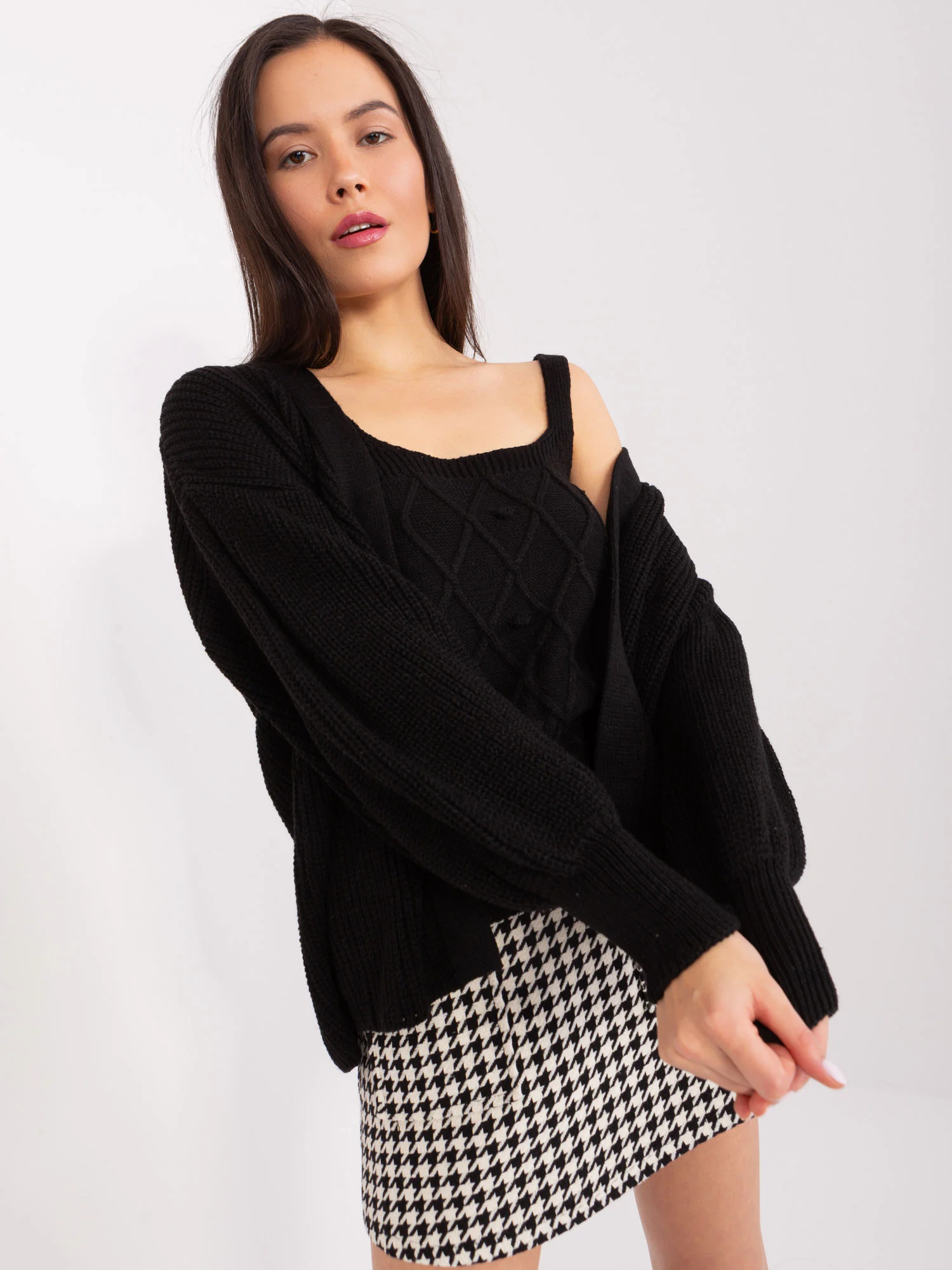 Compleu Dama Maneca lunga, Guler inalt, BADU, Negru Eleganta Office - imagine 6