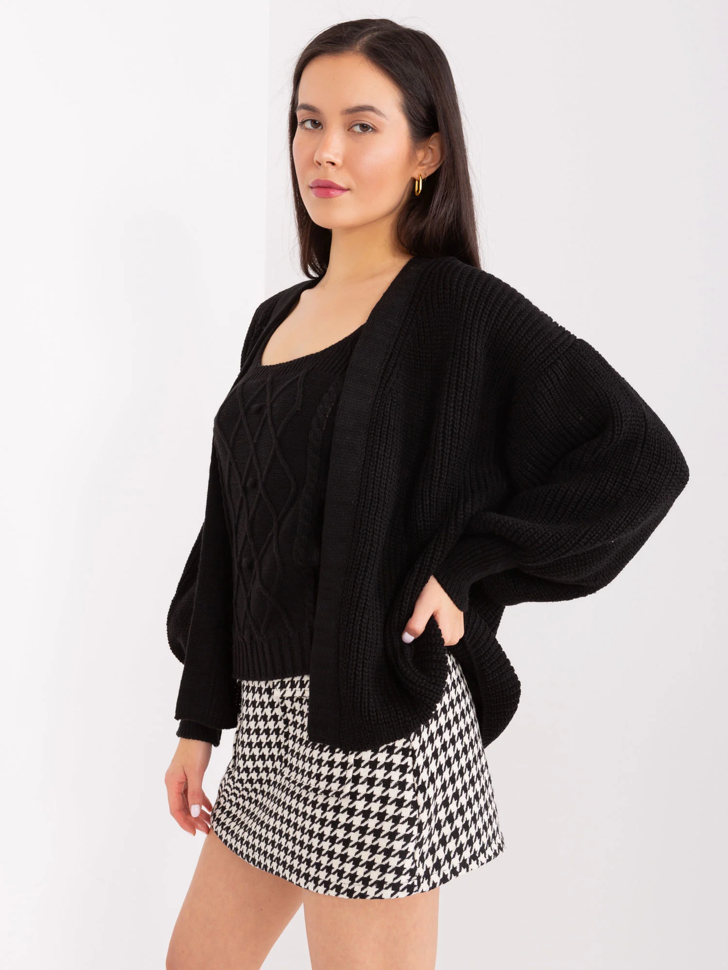 Compleu Dama Maneca lunga, Guler inalt, BADU, Negru Eleganta Office - imagine 8