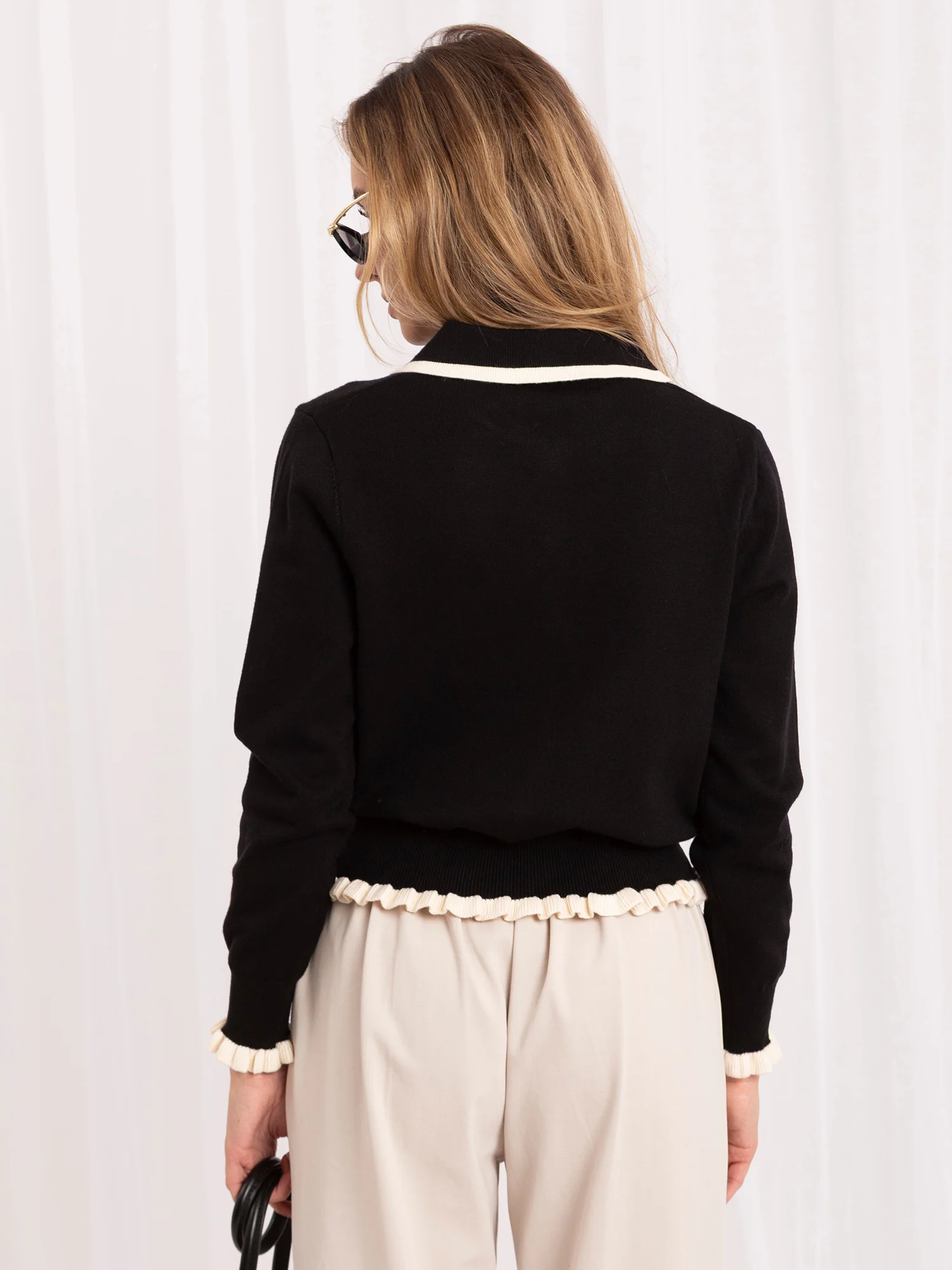 Pulover Dama Maneca lunga, Elegant, ITALY MODA, Negru Eleganta Office - imagine 7