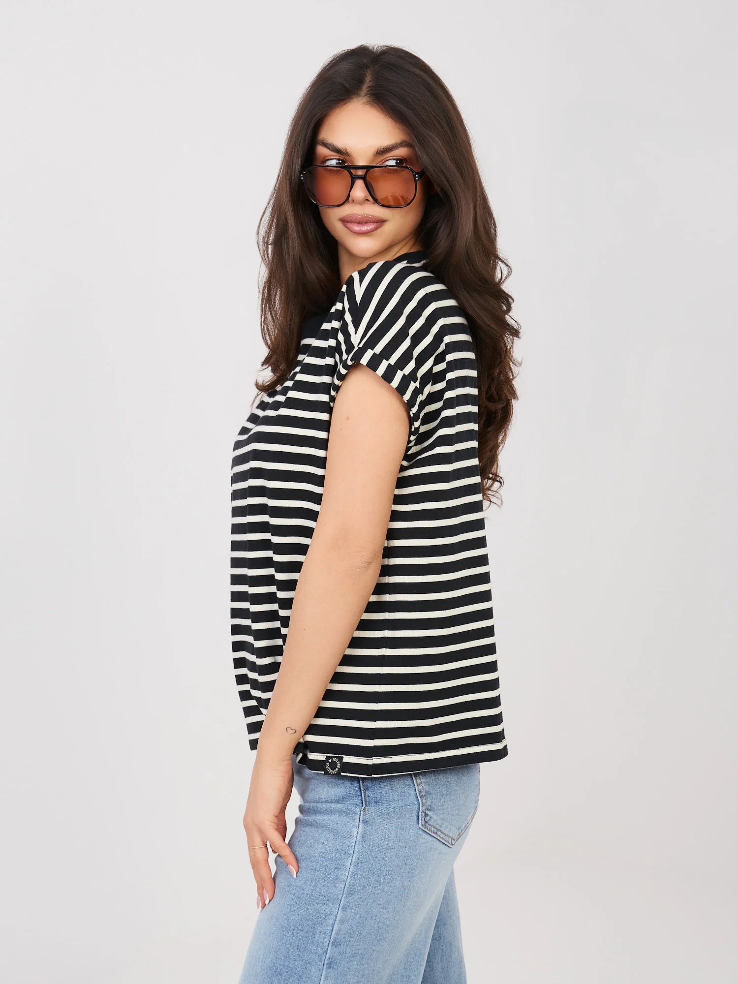 Tricou Dama Mini, Dungi, Sublevel, Negru Casual - imagine 2