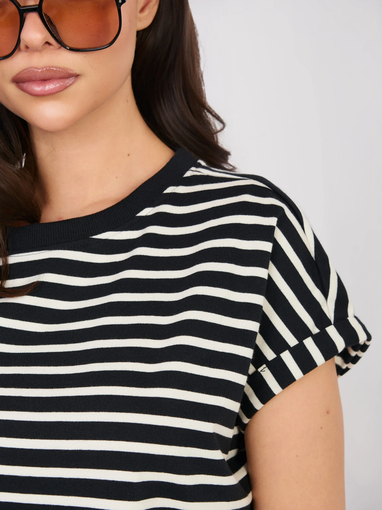 Tricou Dama Mini, Dungi, Sublevel, Negru Casual - imagine 5