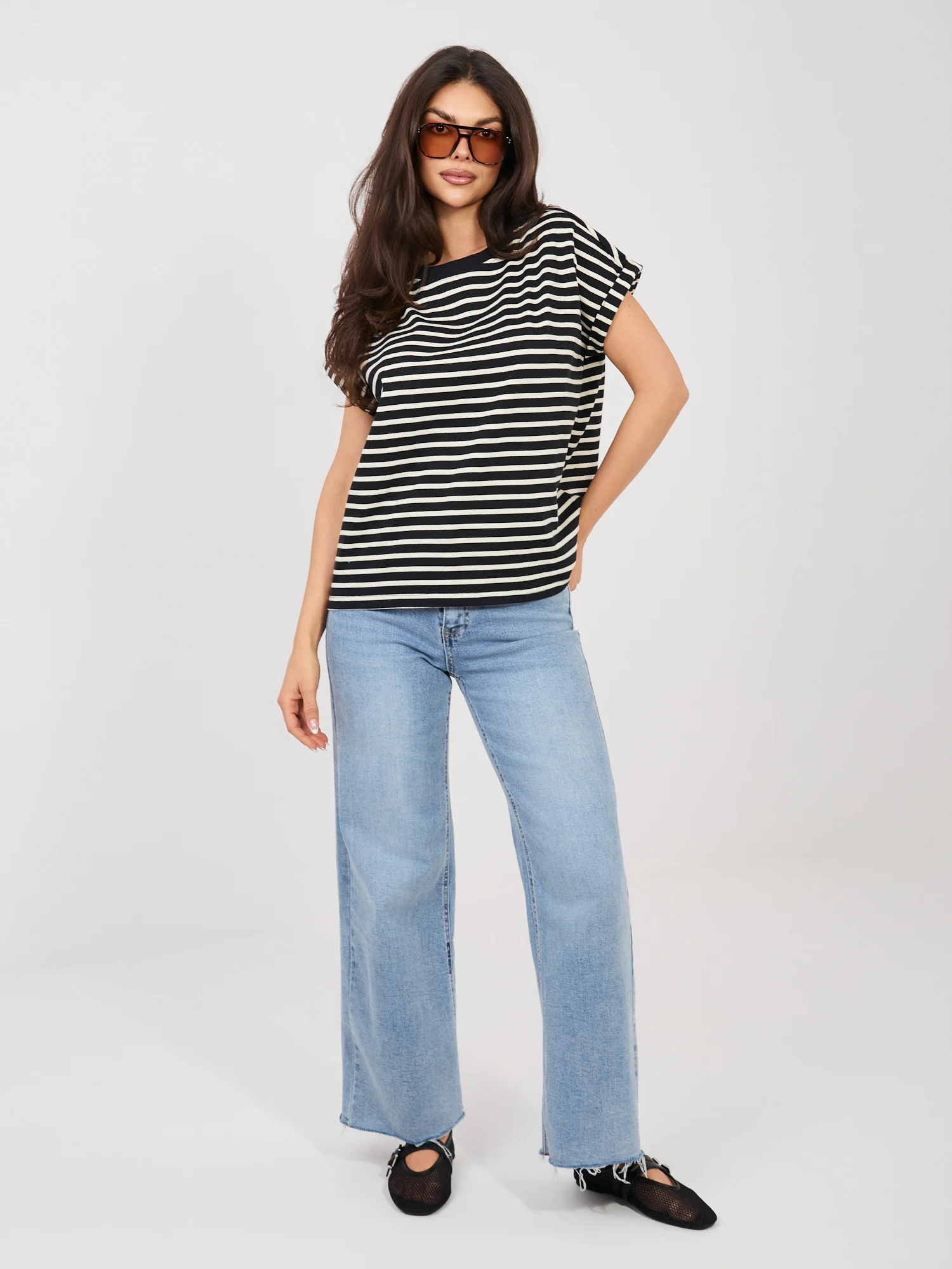 Tricou Dama Mini, Dungi, Sublevel, Negru Casual - imagine 6