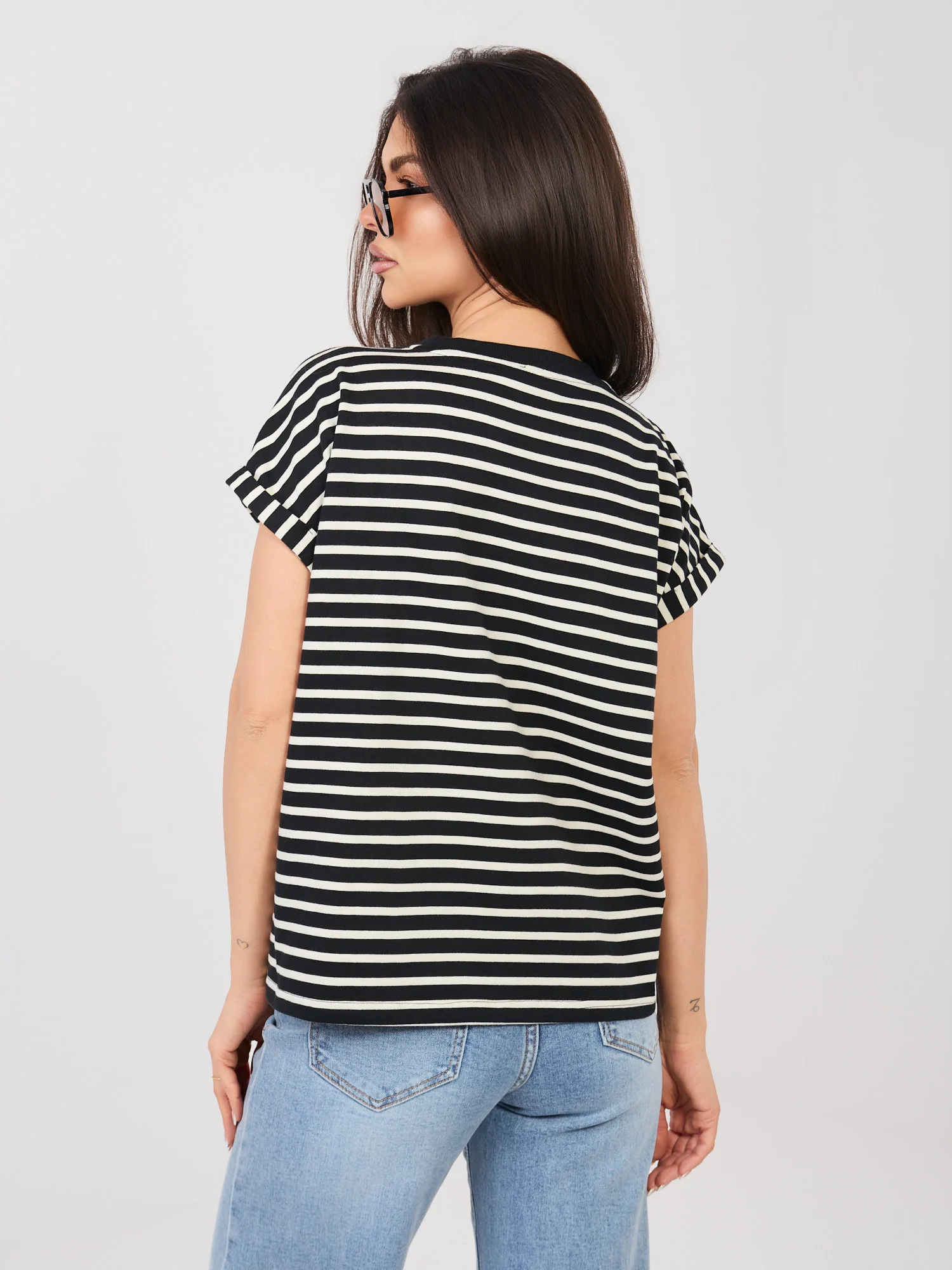 Tricou Dama Mini, Dungi, Sublevel, Negru Casual - imagine 4