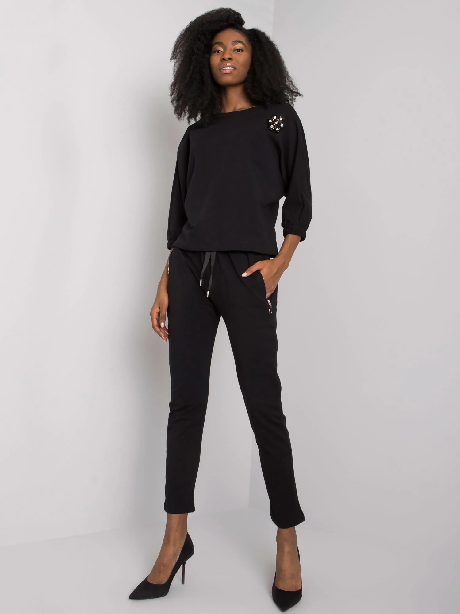 Compleu Dama Maneca 3/4, Decolteu rotund, RUE PARIS, Negru - imagine 5
