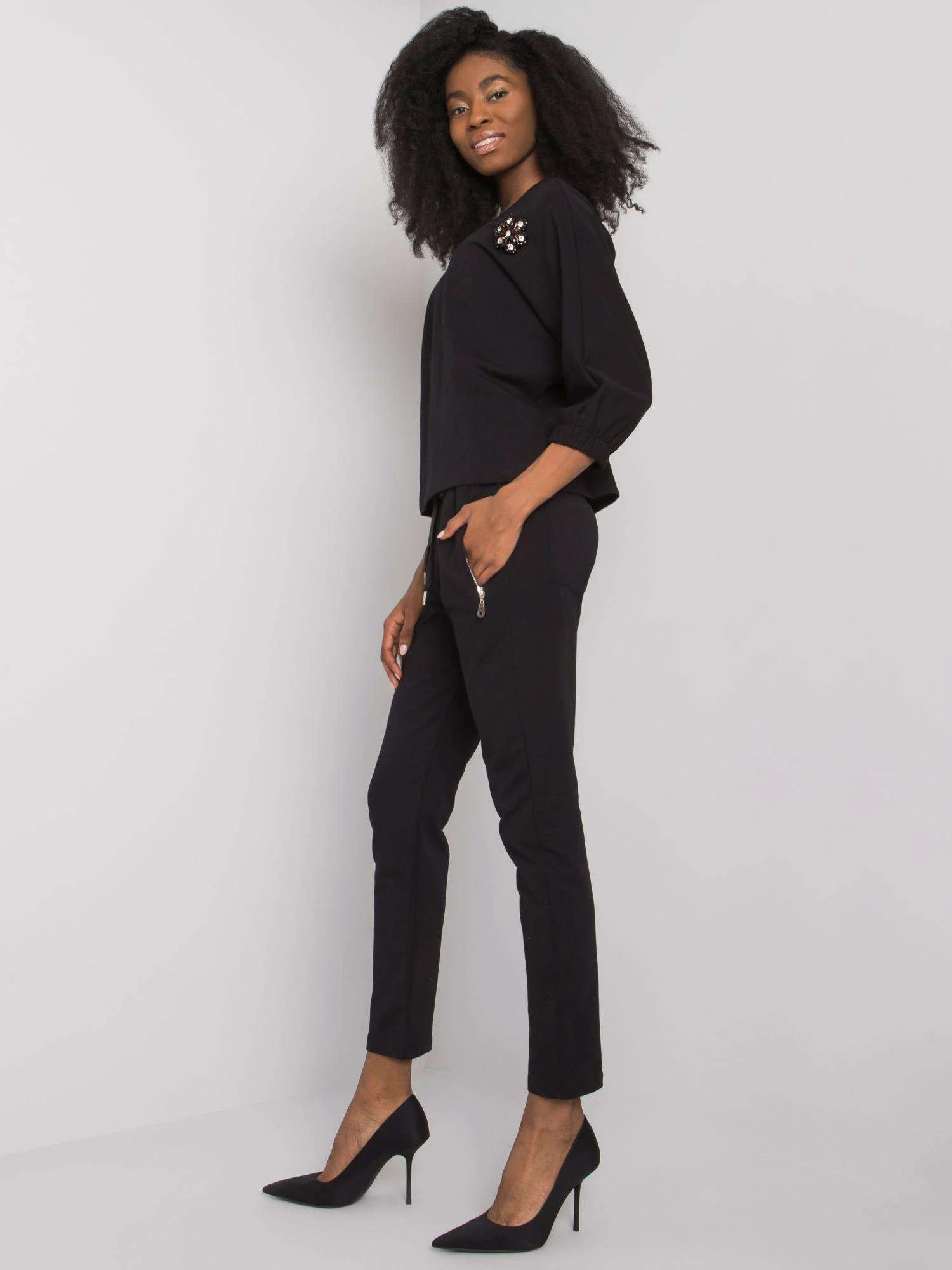 Compleu Dama Maneca 3/4, Decolteu rotund, RUE PARIS, Negru - imagine 2