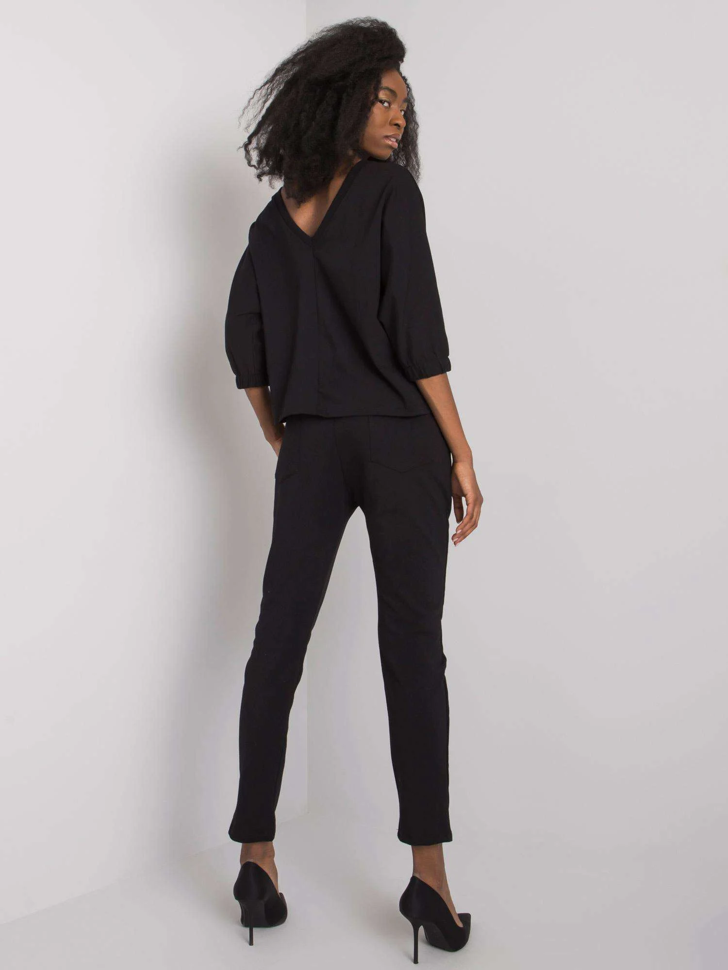 Compleu Dama Maneca 3/4, Decolteu rotund, RUE PARIS, Negru - imagine 6