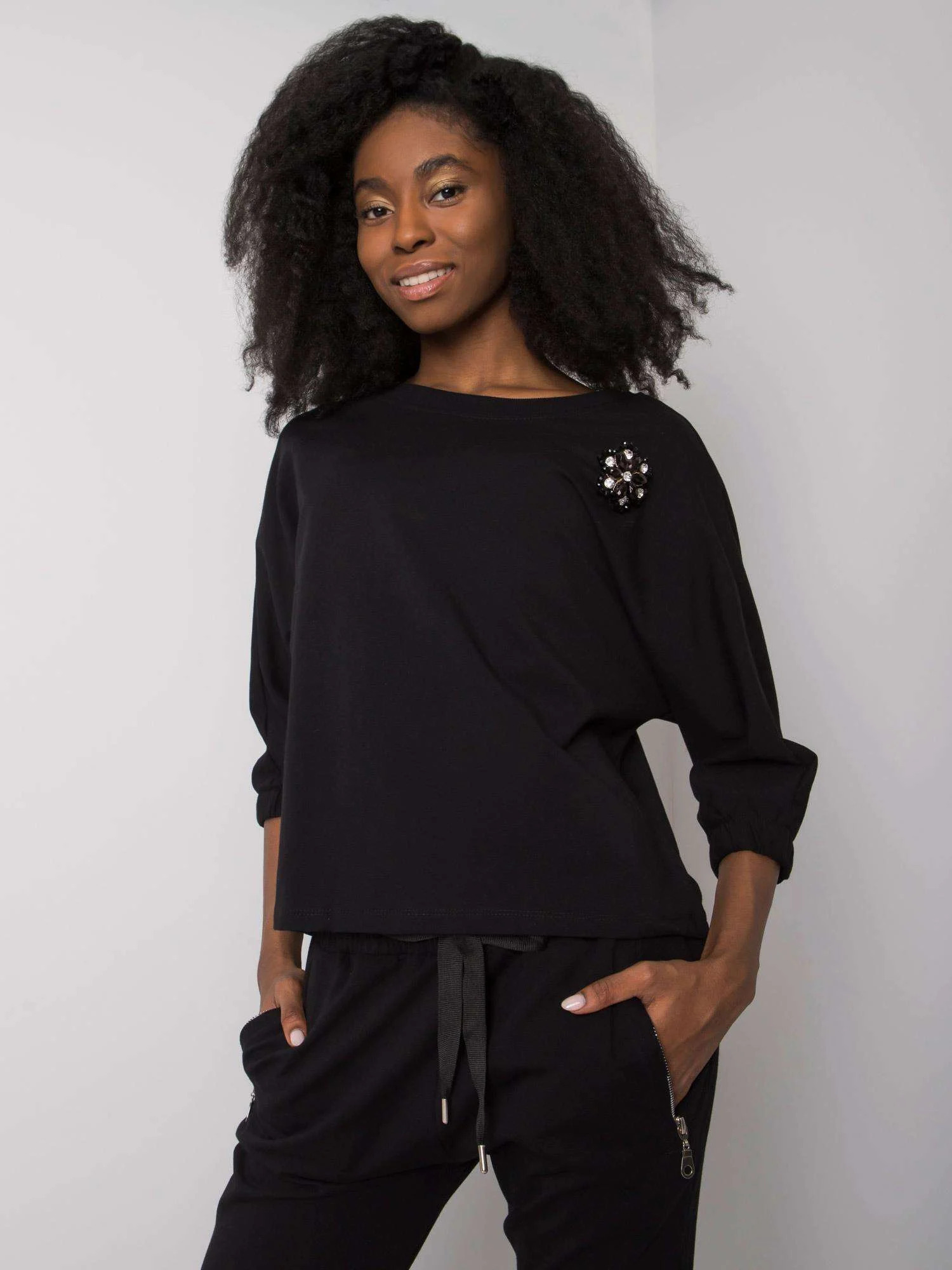 Compleu Dama Maneca 3/4, Decolteu rotund, RUE PARIS, Negru - imagine 3