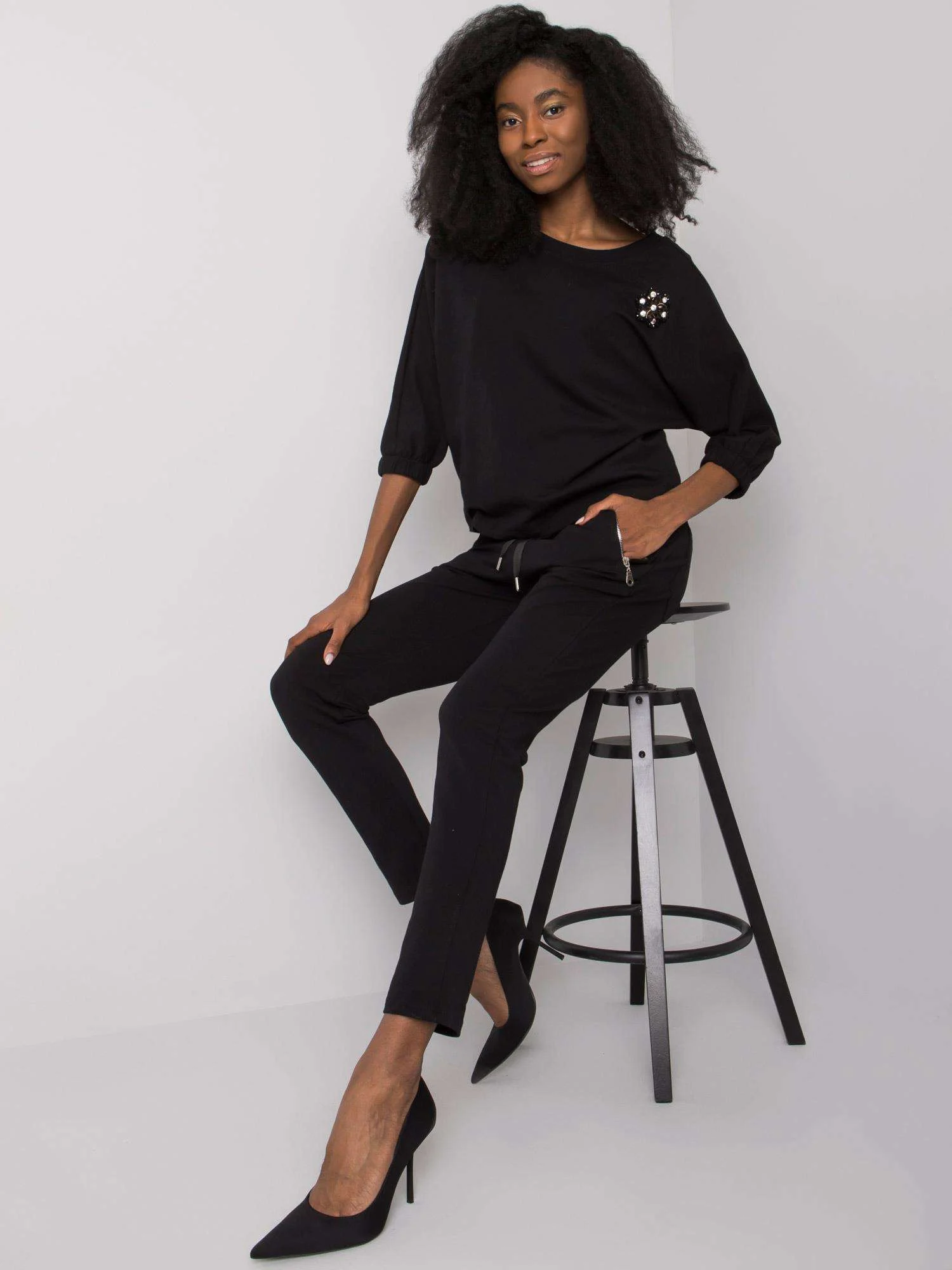 Compleu Dama Maneca 3/4, Decolteu rotund, RUE PARIS, Negru - imagine 4