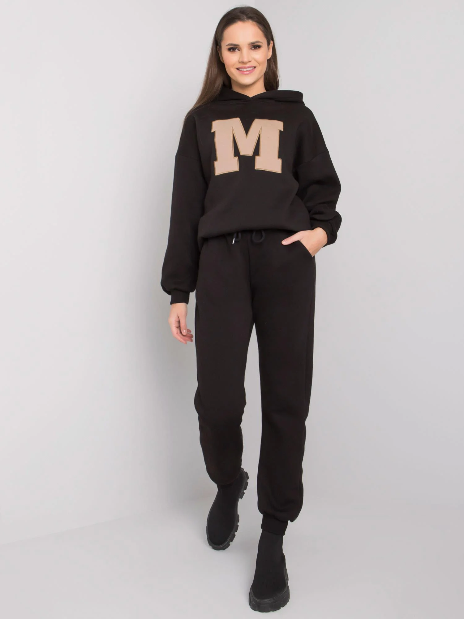 Compleu Dama Maneca lunga, Decolteu cu gluga, ex moda, Negru - imagine 5