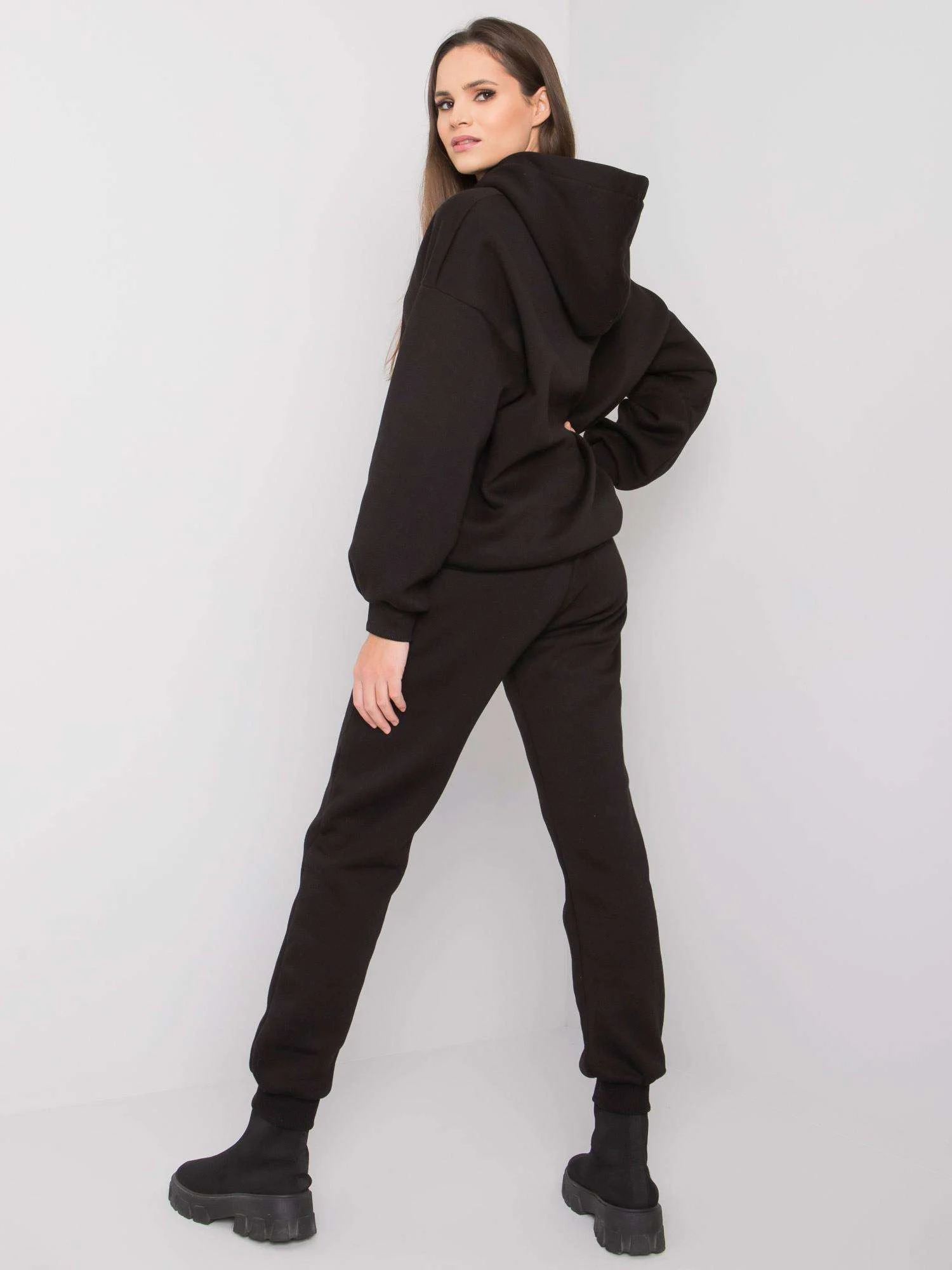 Compleu Dama Maneca lunga, Decolteu cu gluga, ex moda, Negru - imagine 4