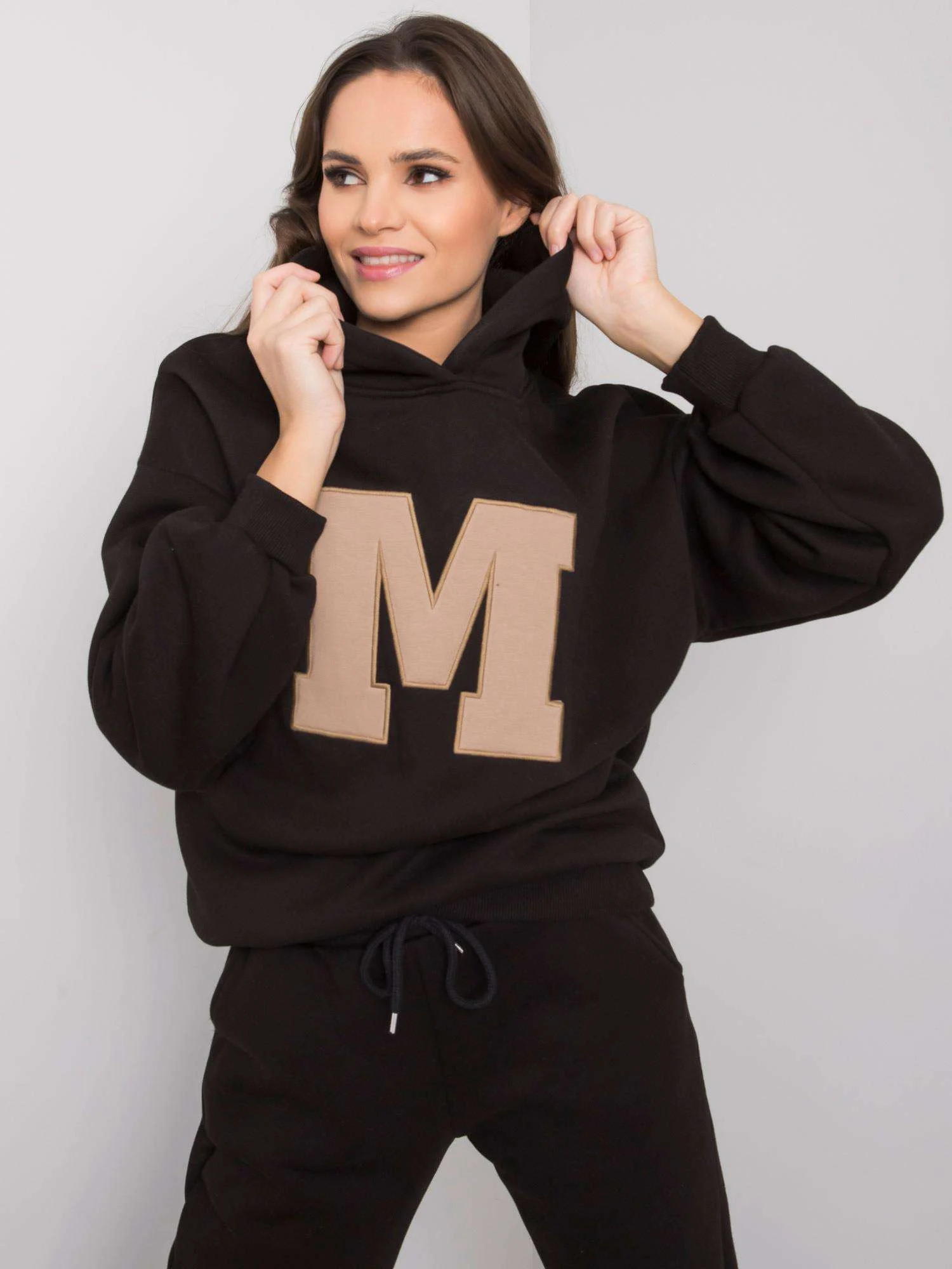 Compleu Dama Maneca lunga, Decolteu cu gluga, ex moda, Negru - imagine 3