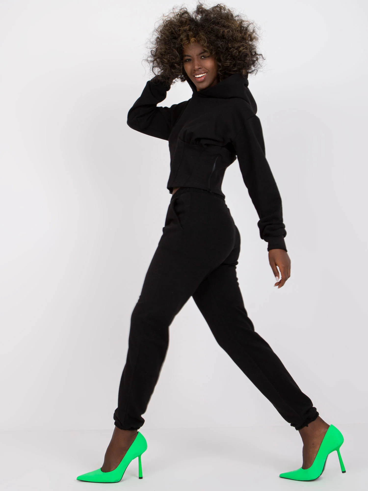 Compleu Dama Maneca lunga, Mansete elastice, ex moda, Negru - Image 4