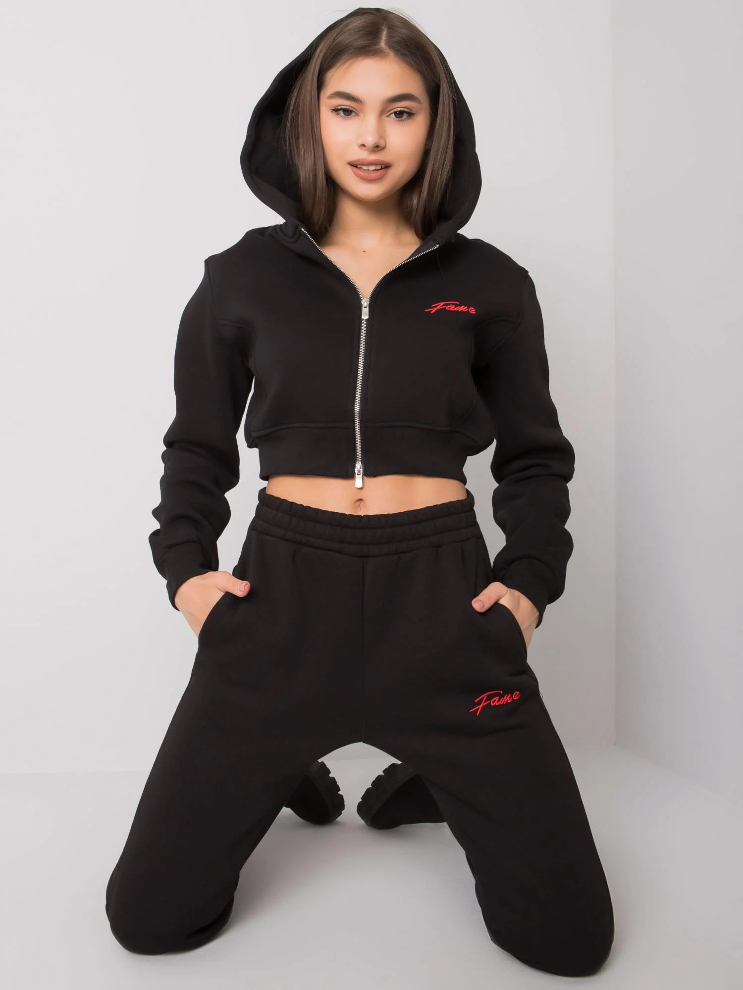 Compleu Dama Maneca lunga, Decolteu cu gluga, FAME, Negru - imagine 4