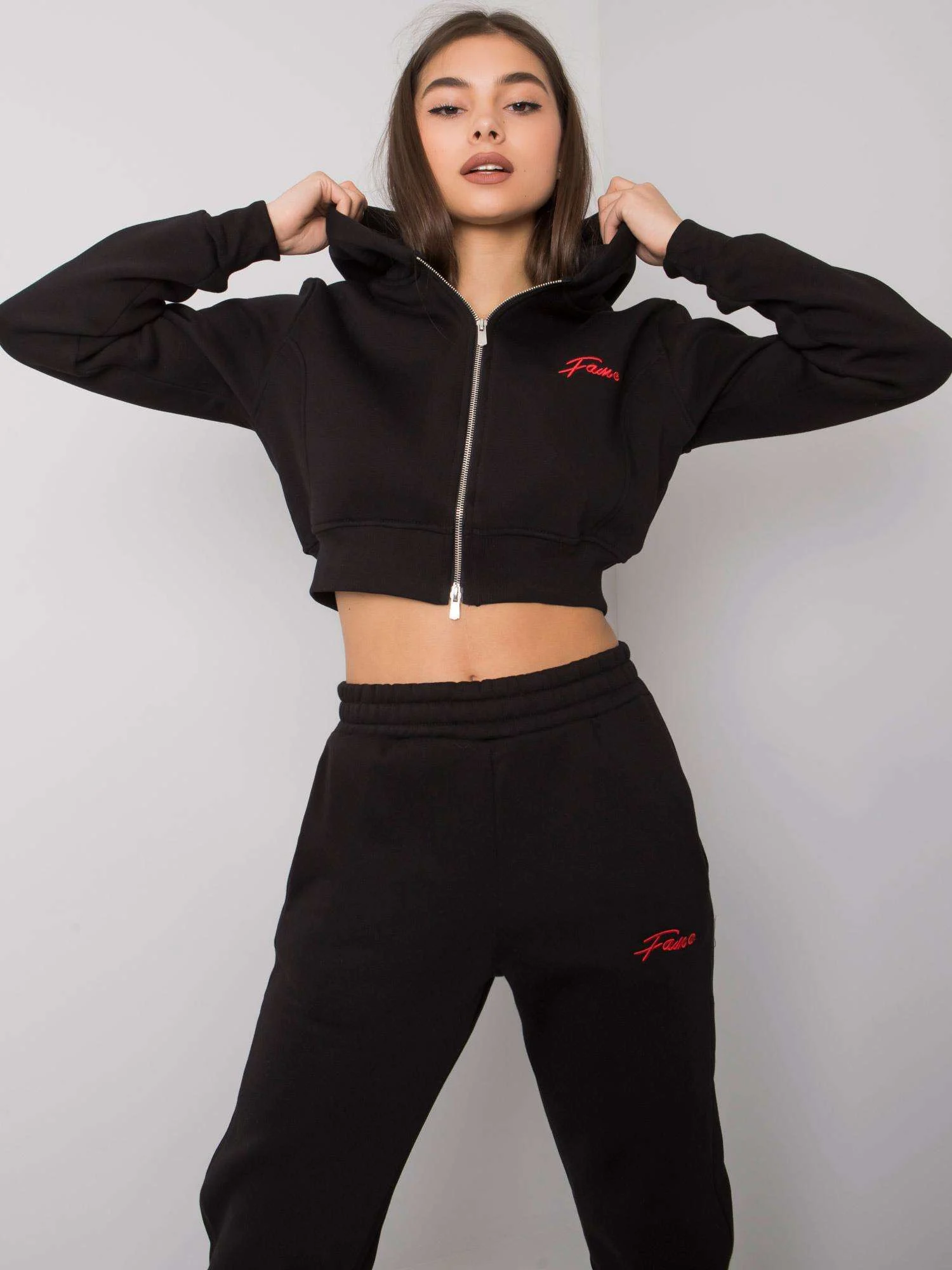 Compleu Dama Maneca lunga, Decolteu cu gluga, FAME, Negru - imagine 2
