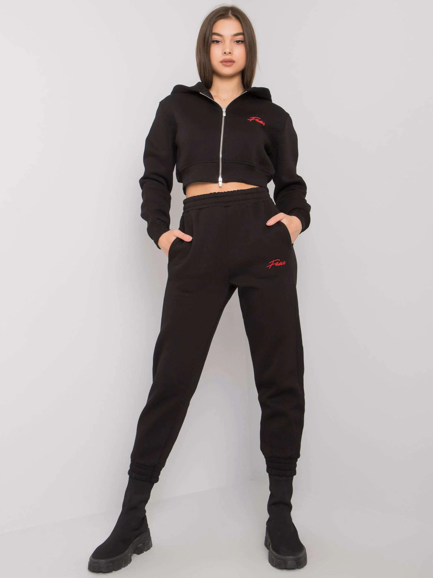 Compleu Dama Maneca lunga, Decolteu cu gluga, FAME, Negru - imagine 3