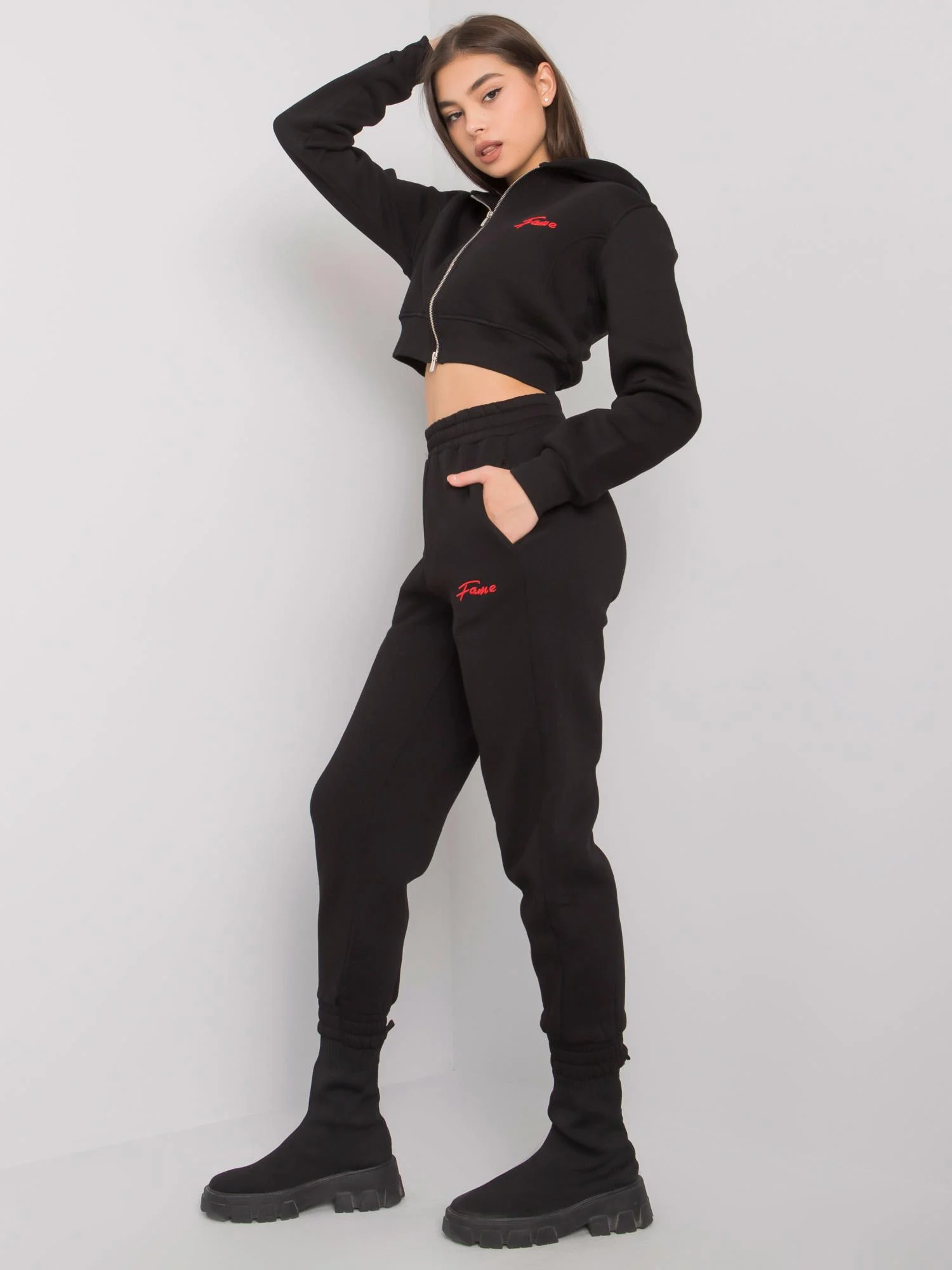 Compleu Dama Maneca lunga, Decolteu cu gluga, FAME, Negru - imagine 5