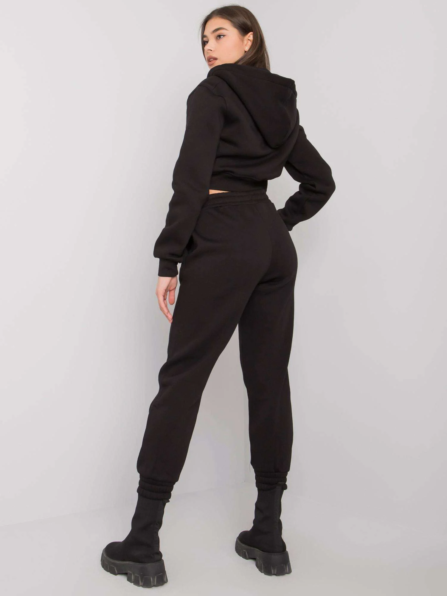 Compleu Dama Maneca lunga, Decolteu cu gluga, FAME, Negru - imagine 6