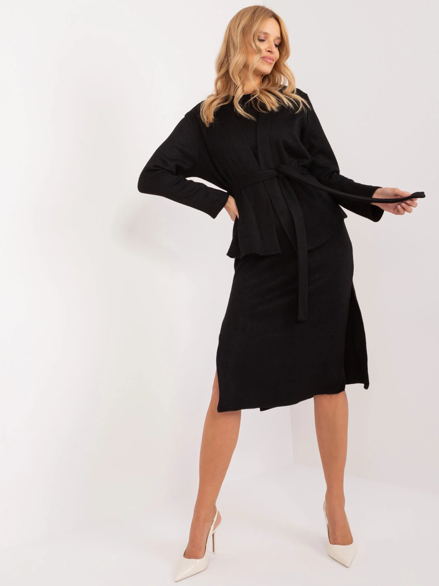 Compleu Dama Sub genunchi, Decolteu rotund, LAKERTA, Negru Eleganta Office - imagine 7